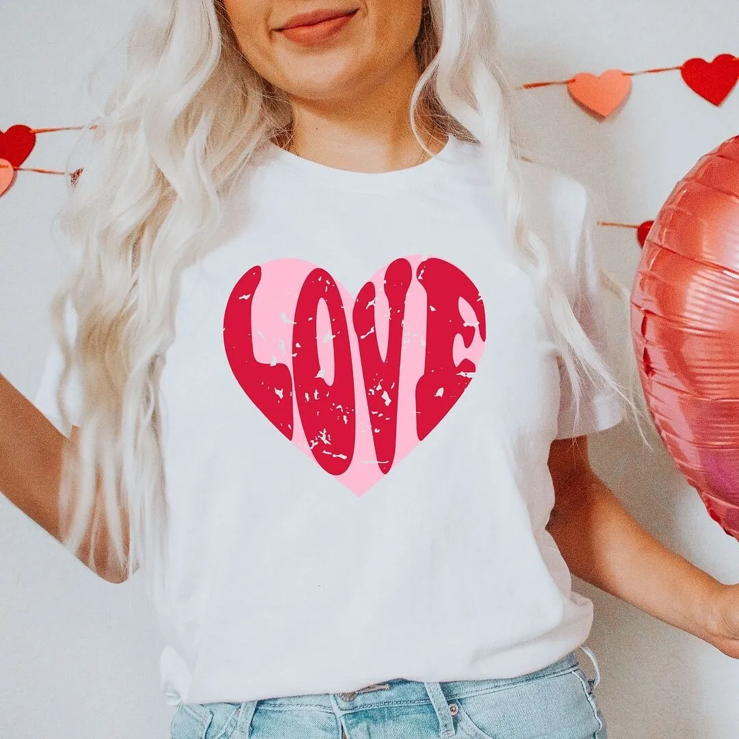 Pink Love Heart Distressed Short Sleeve Crewnneck Tee sold by Zulily product image thumbnail 3