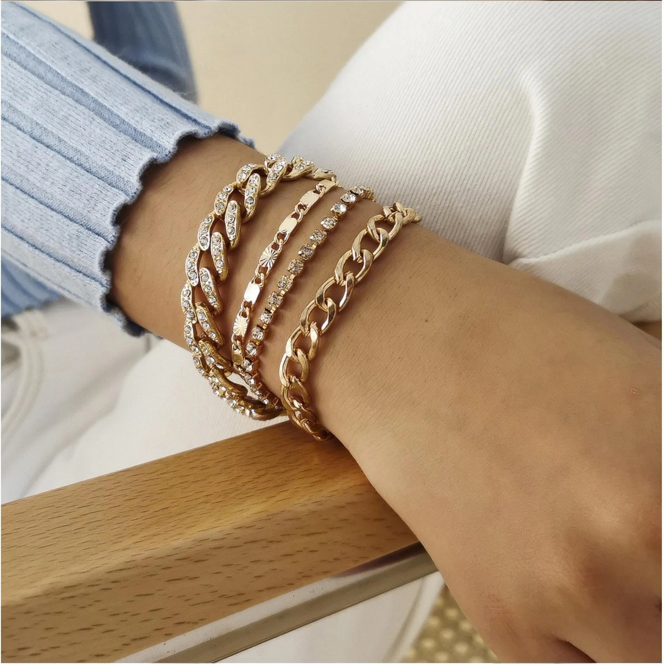Crystal Goldtone Chain Link Bracelet Set sold by Zulily