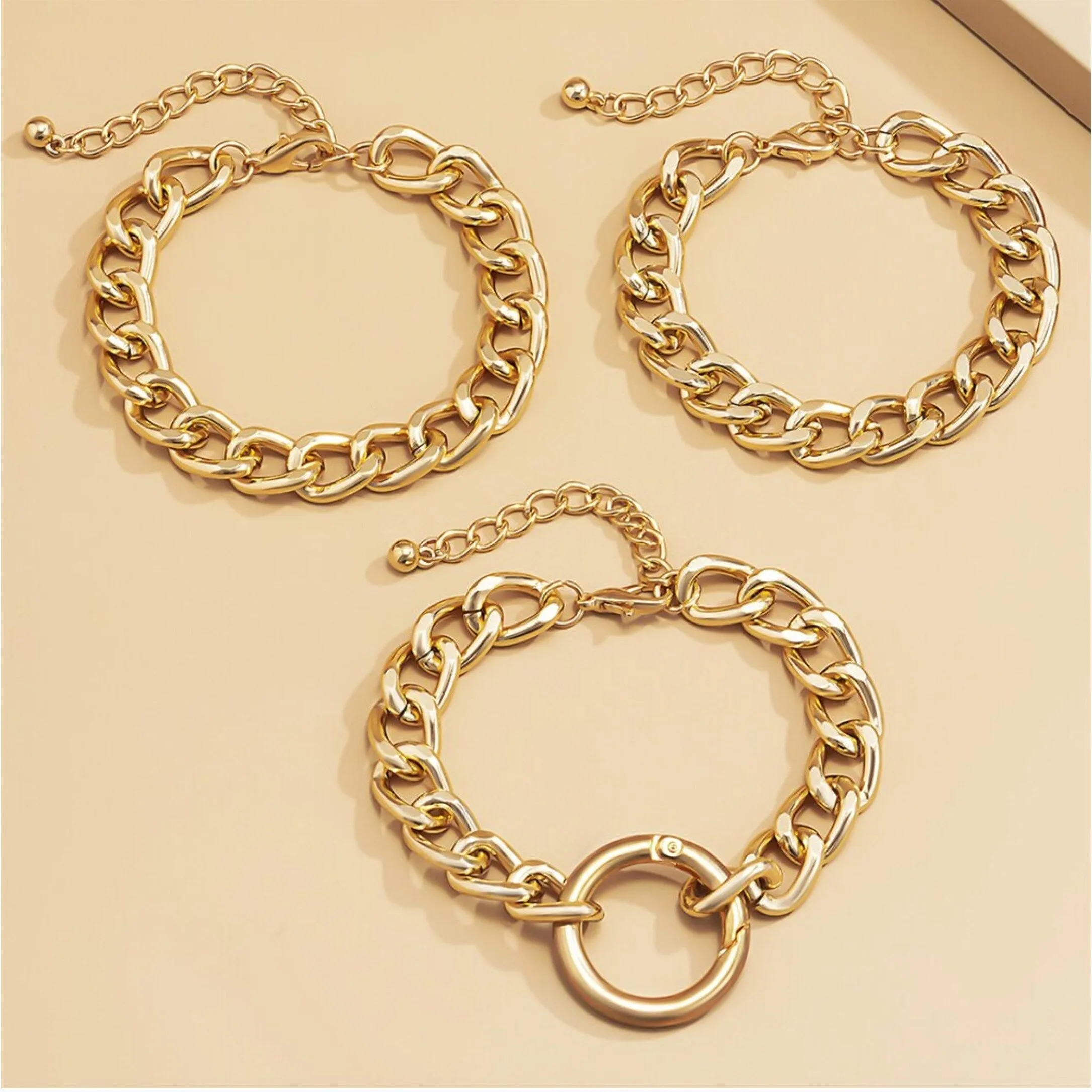 Goldtone Curb Chain Open Circle Bracelet Set sold by Zulily product image thumbnail 3