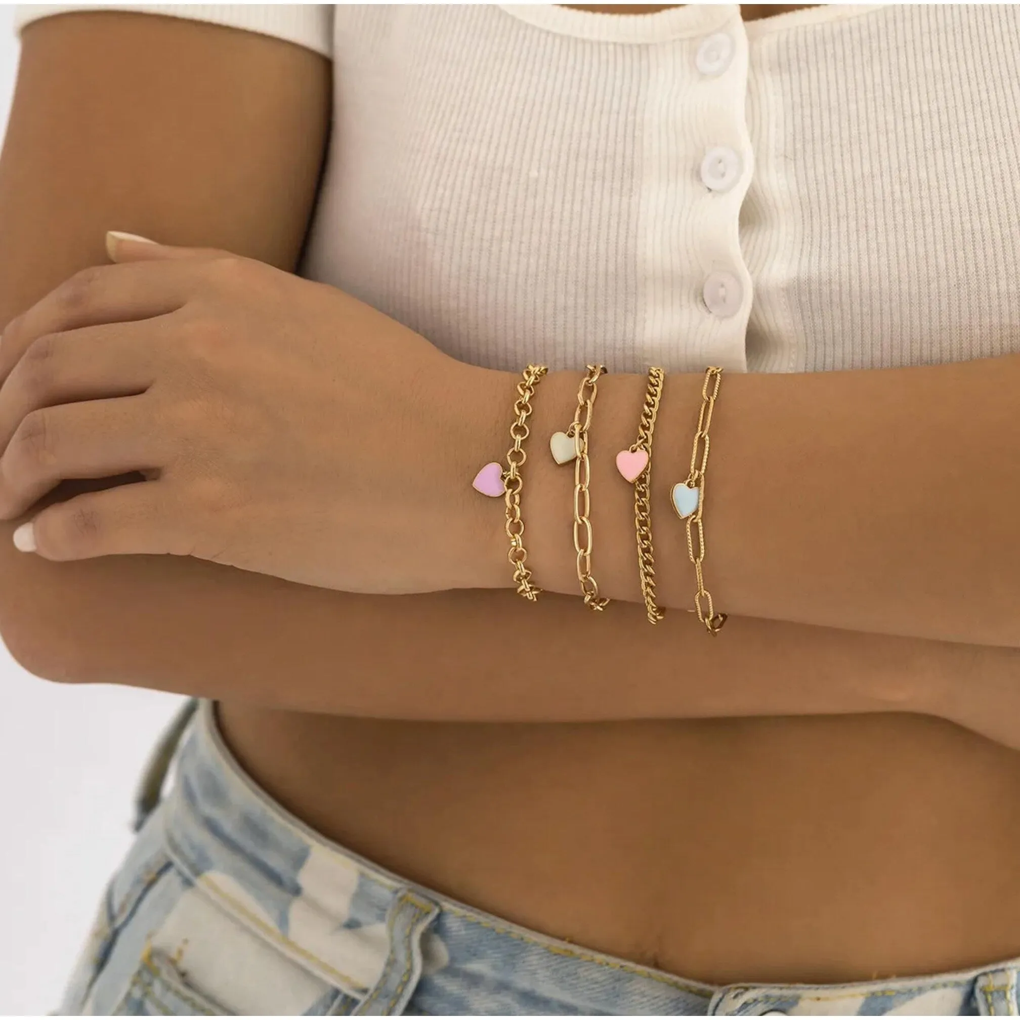 Goldtone Pastel Hearts Set Of 4 Bracelets sold by Zulily product image thumbnail 2