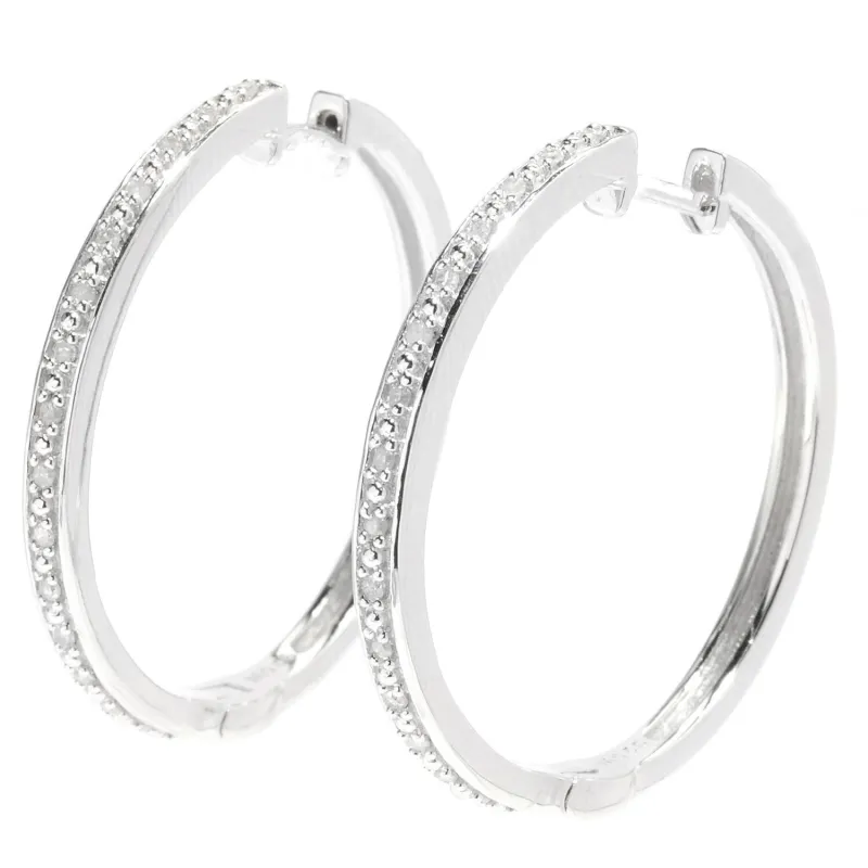 Sterling Silver Real White Diamond Hoop Earrings sold by Zulily