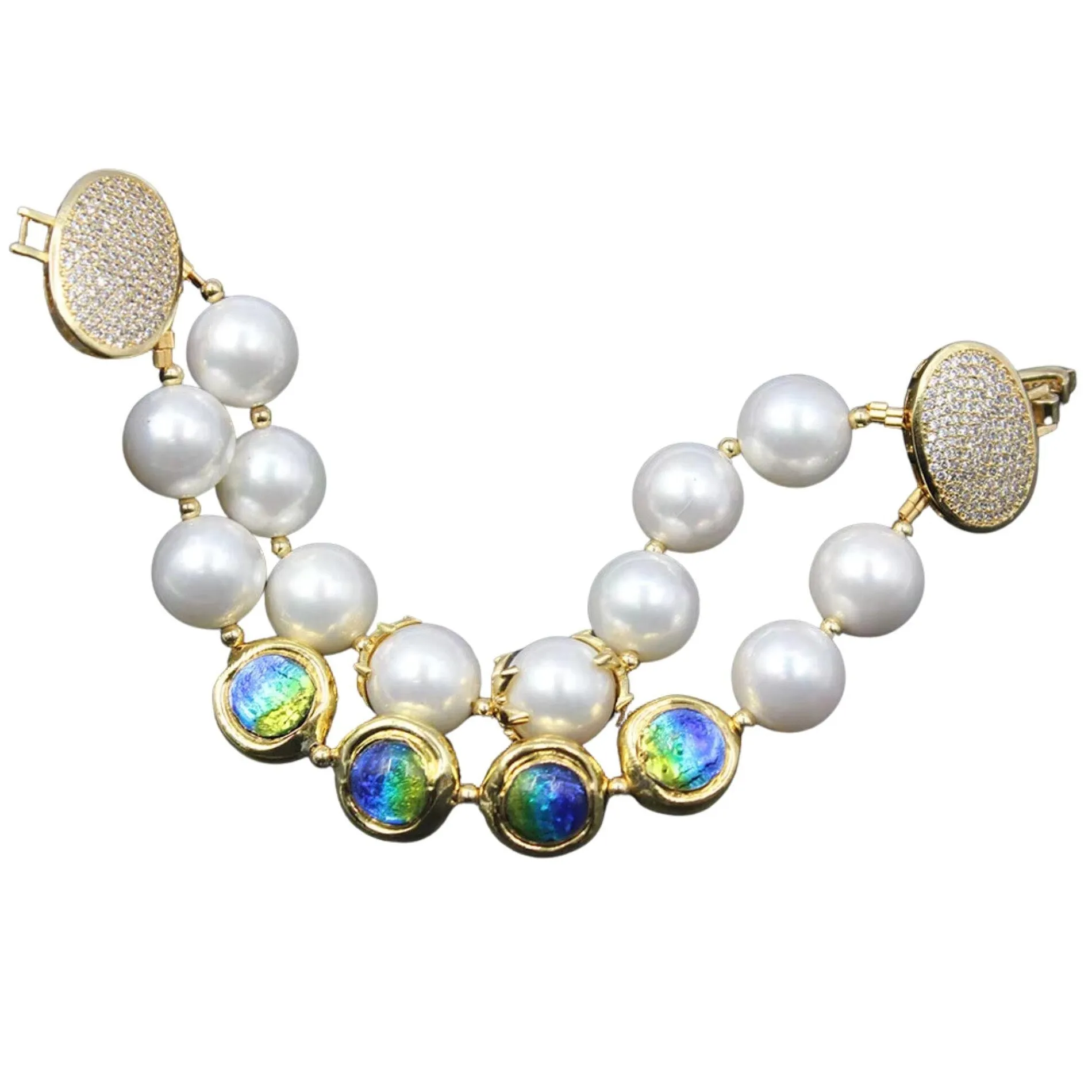 Shell Pearl & Murano Beaded Bracelet with Large Oval CZ Paved Clasp sold by Zulily product image thumbnail 3