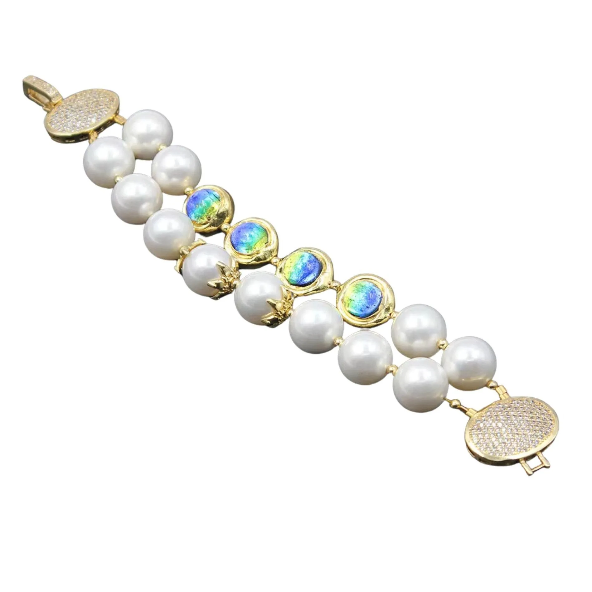 Shell Pearl & Murano Beaded Bracelet with Large Oval CZ Paved Clasp sold by Zulily product image thumbnail 4