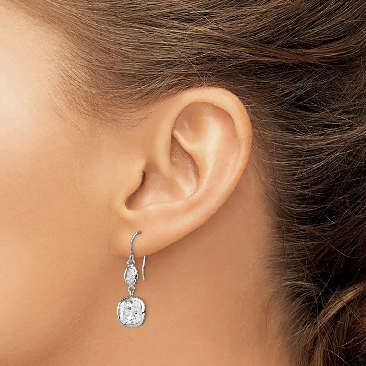 Curata 925 Sterling Silver Faceted 11x36 Hook Cubic Zirconia Square Dangle Earrings sold by Zulily product image thumbnail 4