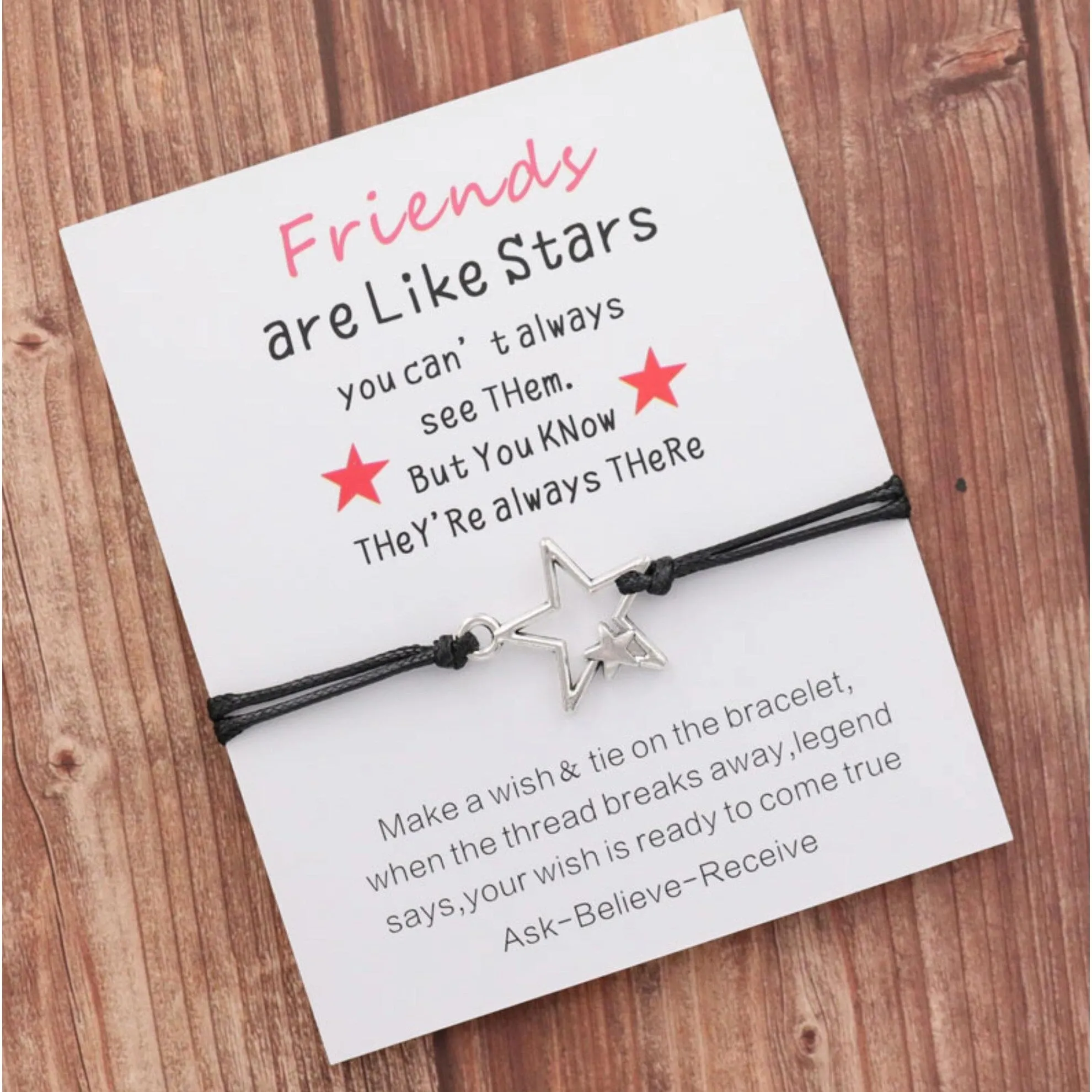 Black & Silvertone Open Star Adjustable Bracelet - 5" to 9" sold by Zulily