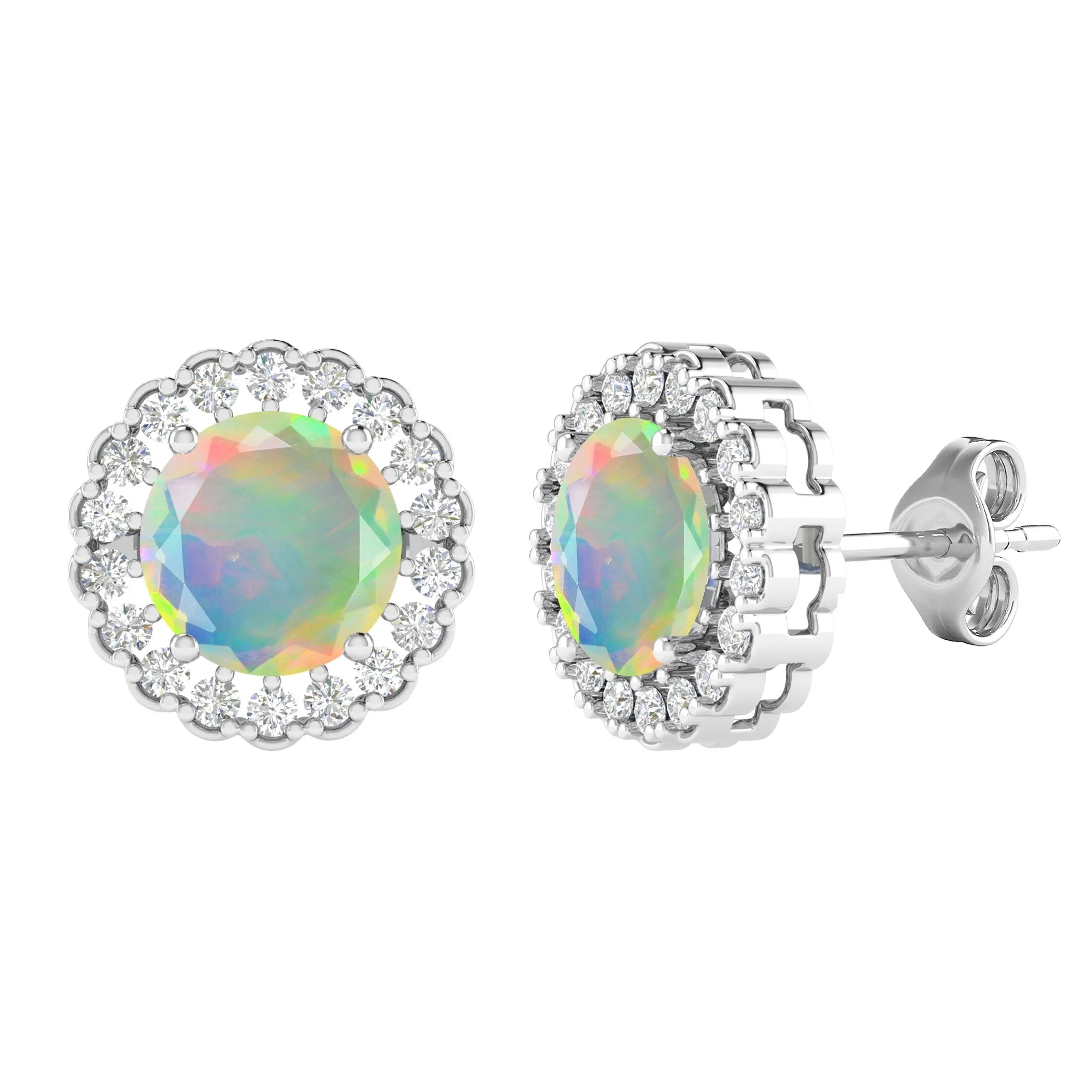V3 Jewelry® 925 Sterling Silver with Natural Ethiopian Opal and White Topaz Halo Stud Earrings for Women sold by Zulily