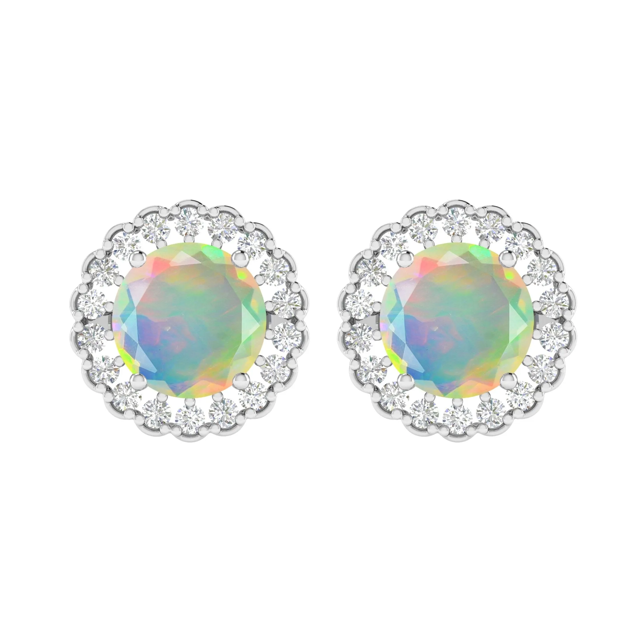 V3 Jewelry® 925 Sterling Silver with Natural Ethiopian Opal and White Topaz Halo Stud Earrings for Women sold by Zulily product image thumbnail 2