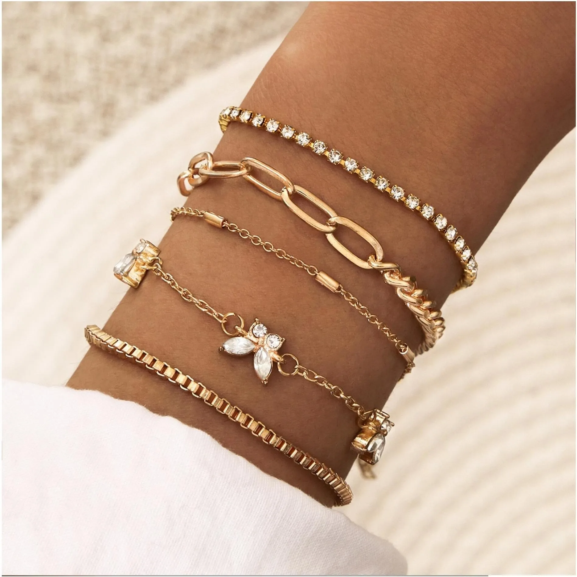 Goldtone Crystal Butterfly Chain Bracelet Set sold by Zulily