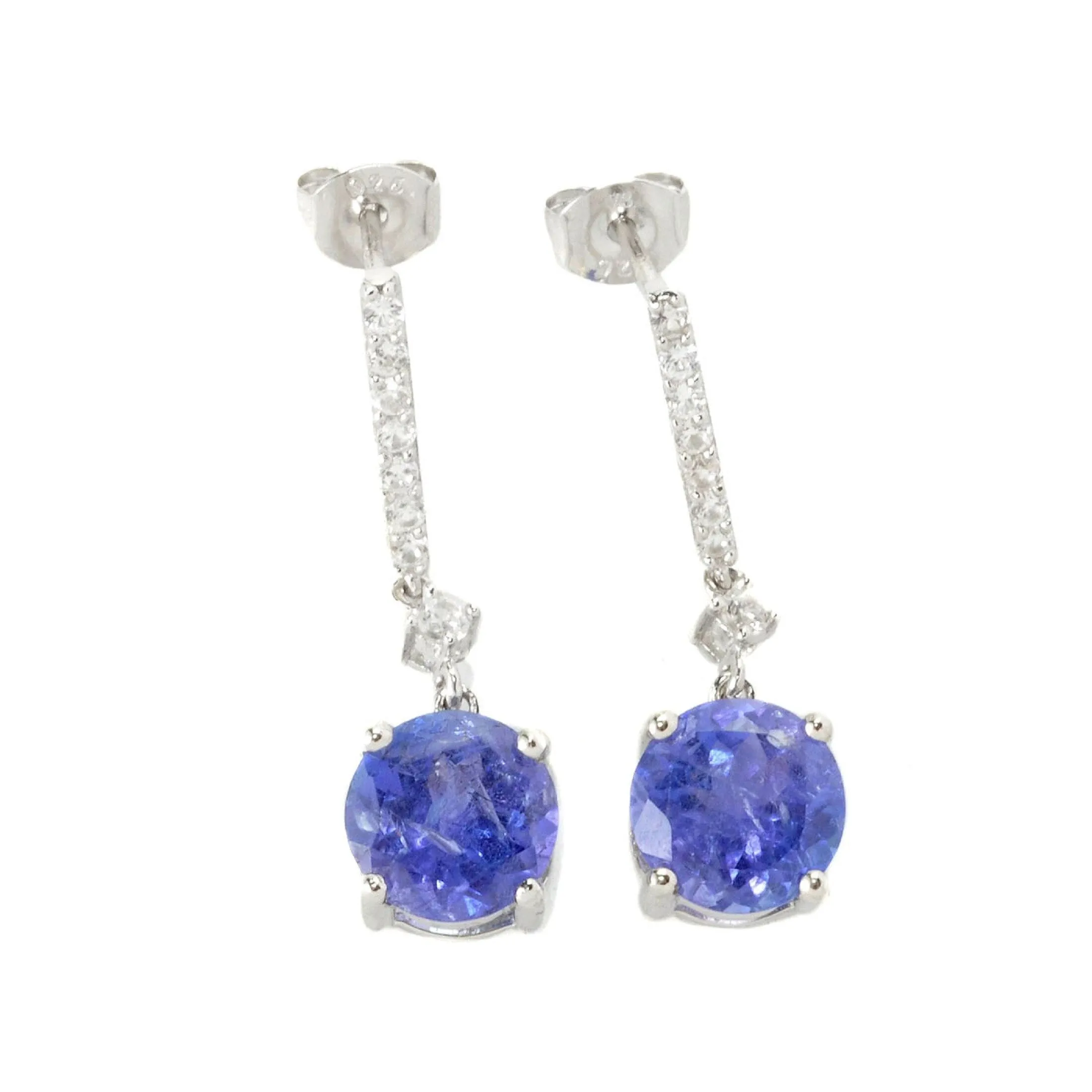 Sterling Silver Natural Tanzanite and White Zircon Dangling Earrings sold by Zulily