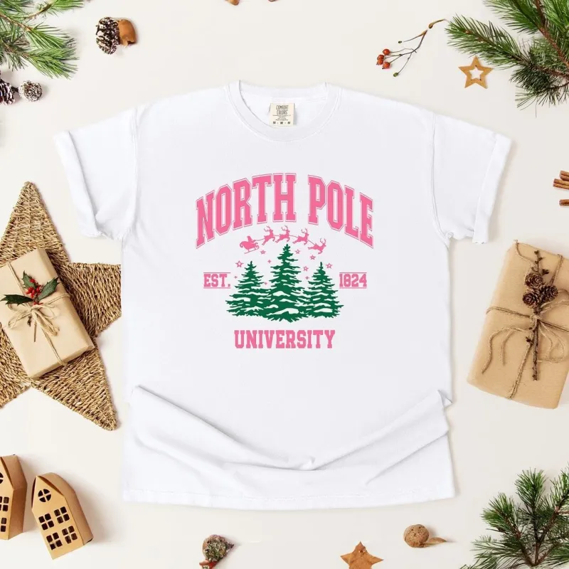 North Pole University Pink Trees Garment Dyed Tee sold by Zulily