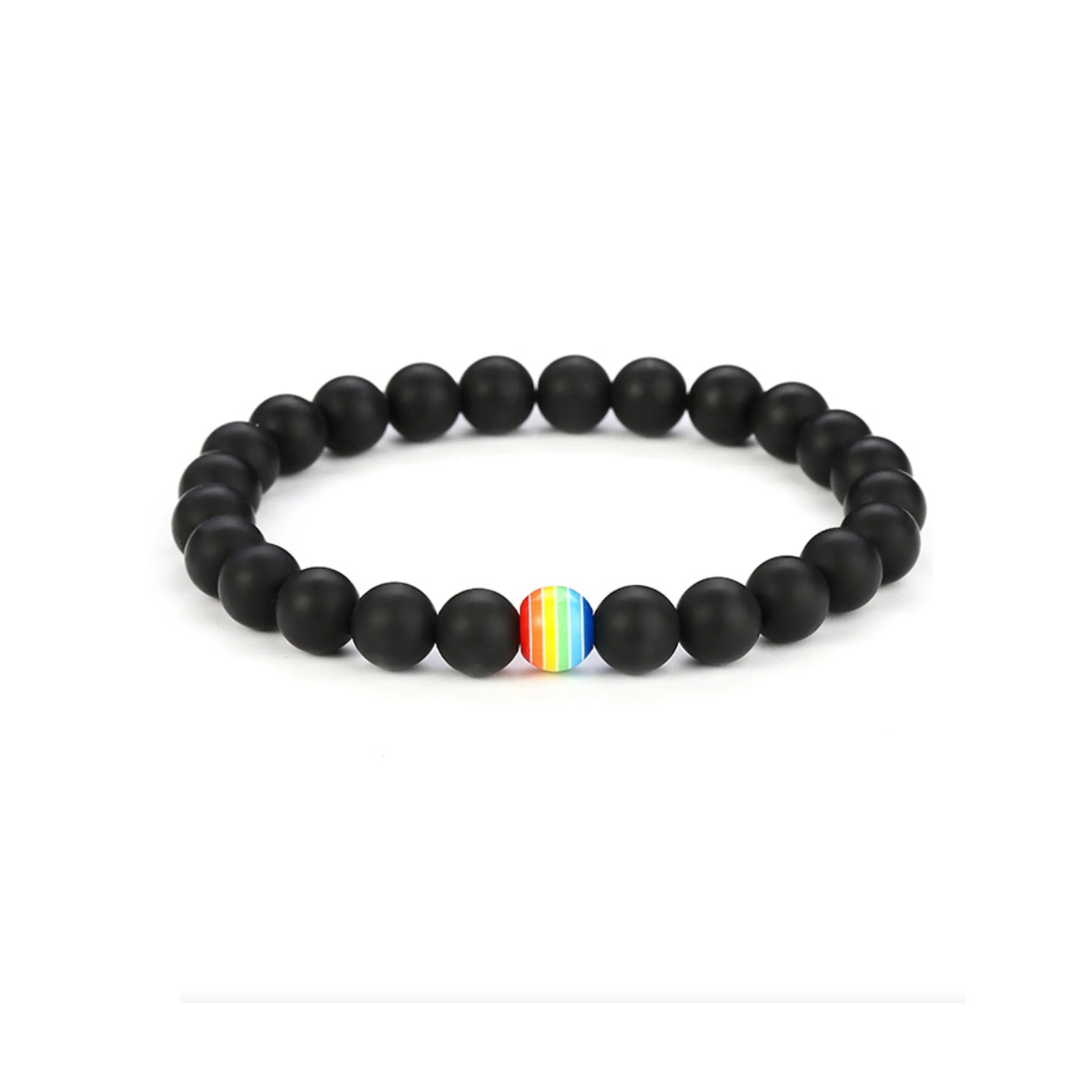 Onyx Rainbow Beaded Stretch Bracelet - Black sold by Zulily