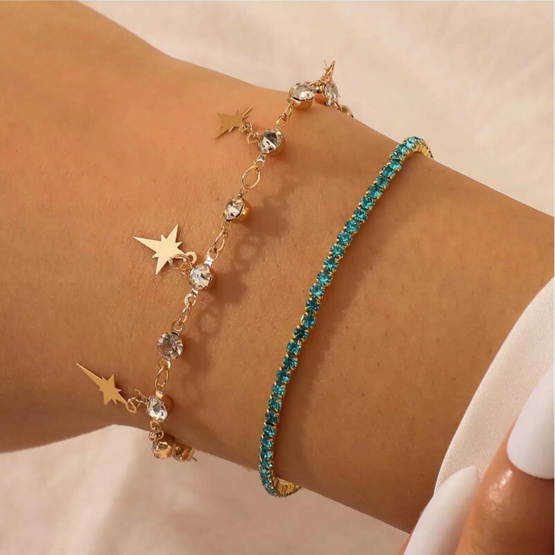 Blue Crystal Goldtone North Star Bracelet Set sold by Zulily