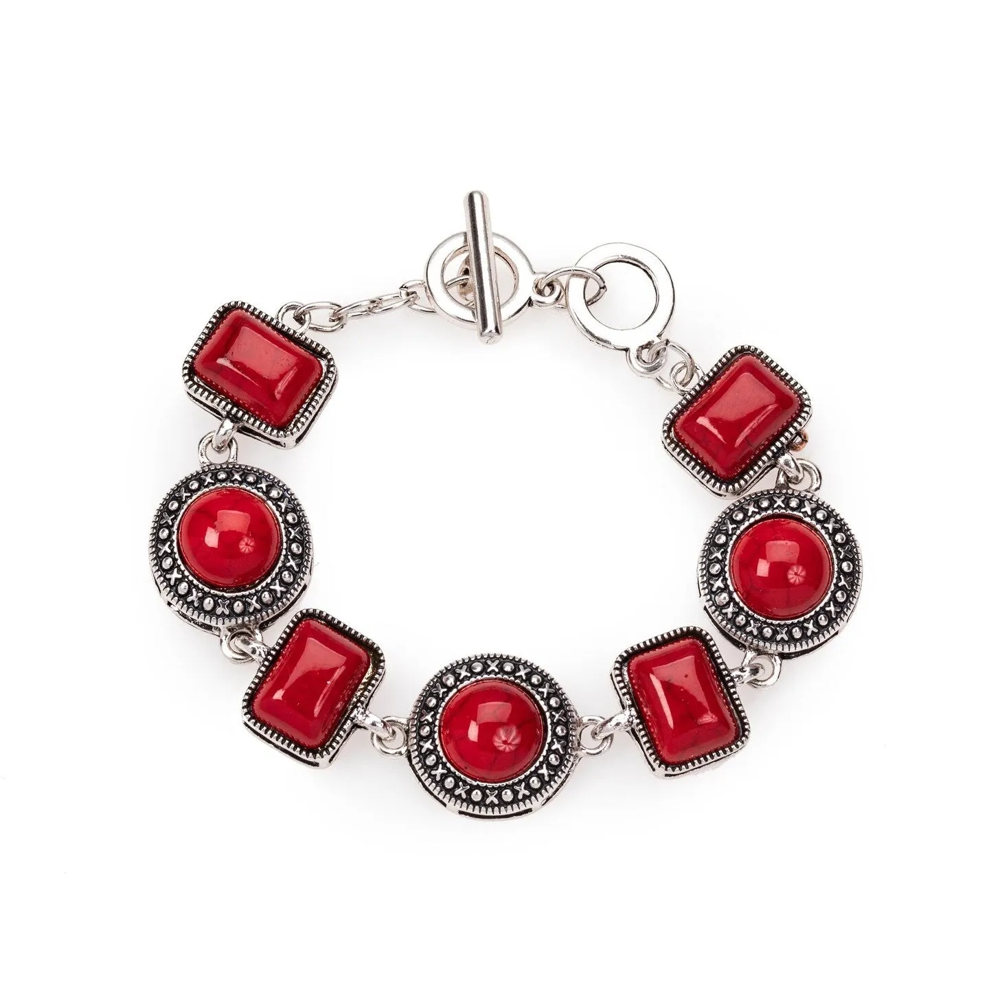Silvertone Red Geometric Bracelet sold by Zulily