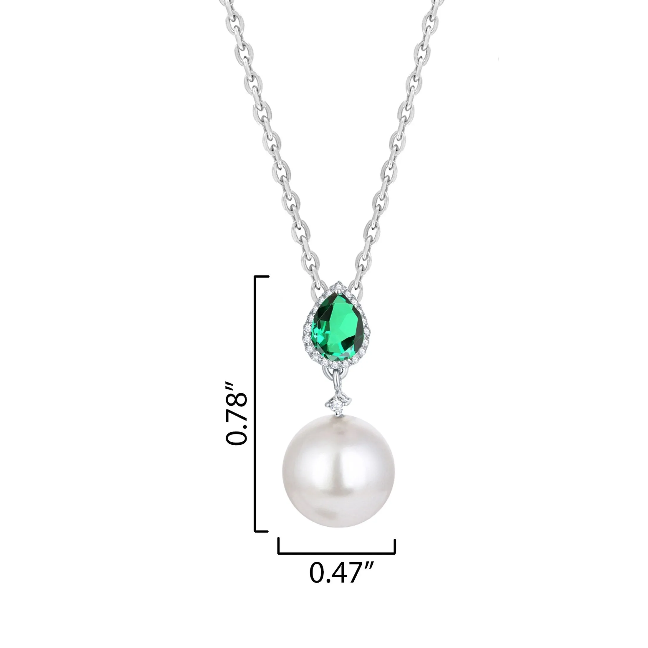 Green Emerald and Shell Pearl Sterling Silver Drop Pendant Necklace sold by Zulily product image thumbnail 3