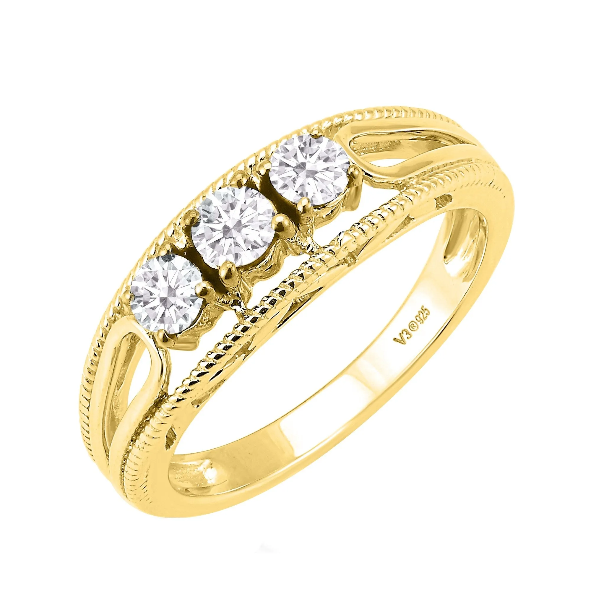 V3 Jewelry Gold Over Sterling Silver Moissanite Three Stone Ring sold by Zulily product image thumbnail 2
