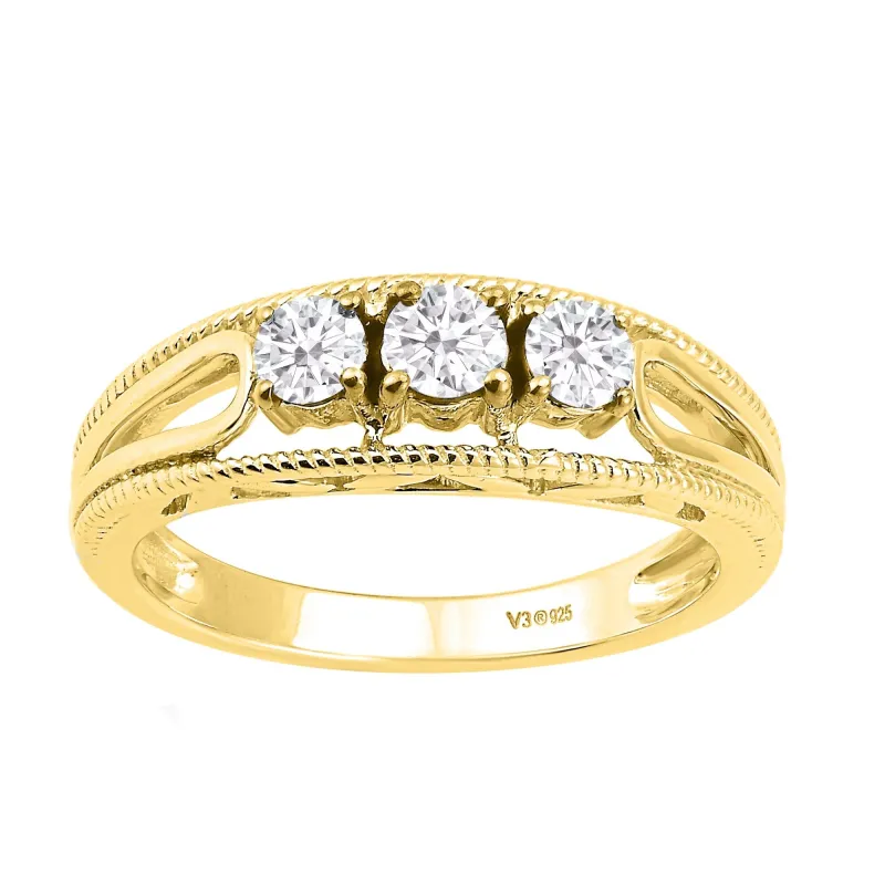 V3 Jewelry Gold Over Sterling Silver Moissanite Three Stone Ring sold by Zulily