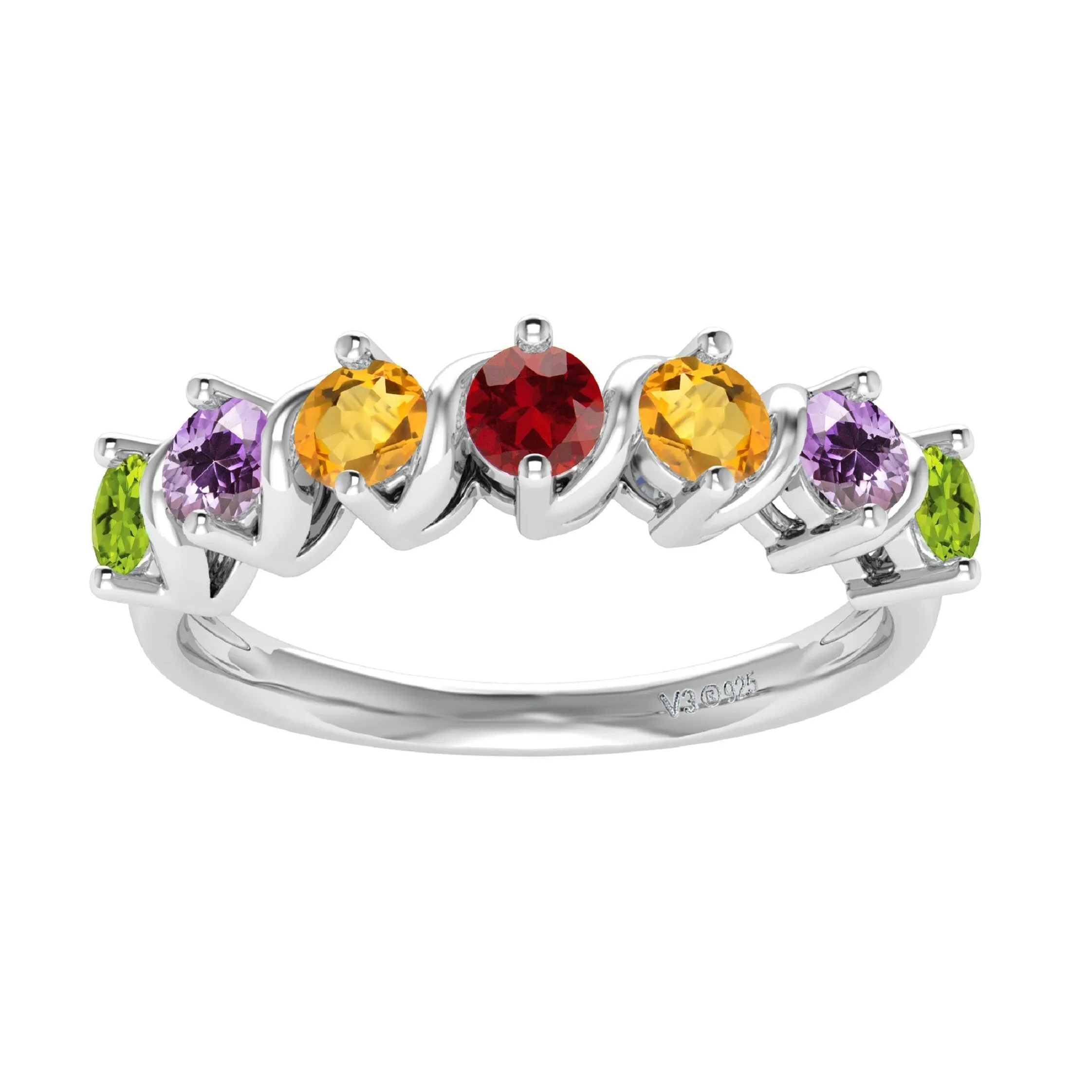 Sterling Silver with Natural Multi Gemstone Seven Stone Band Ring sold by Zulily