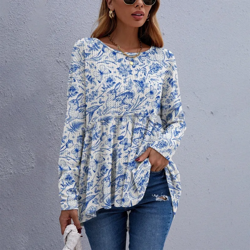 White & Blue Floral Bunny Long Sleeve Tunic sold by Zulily