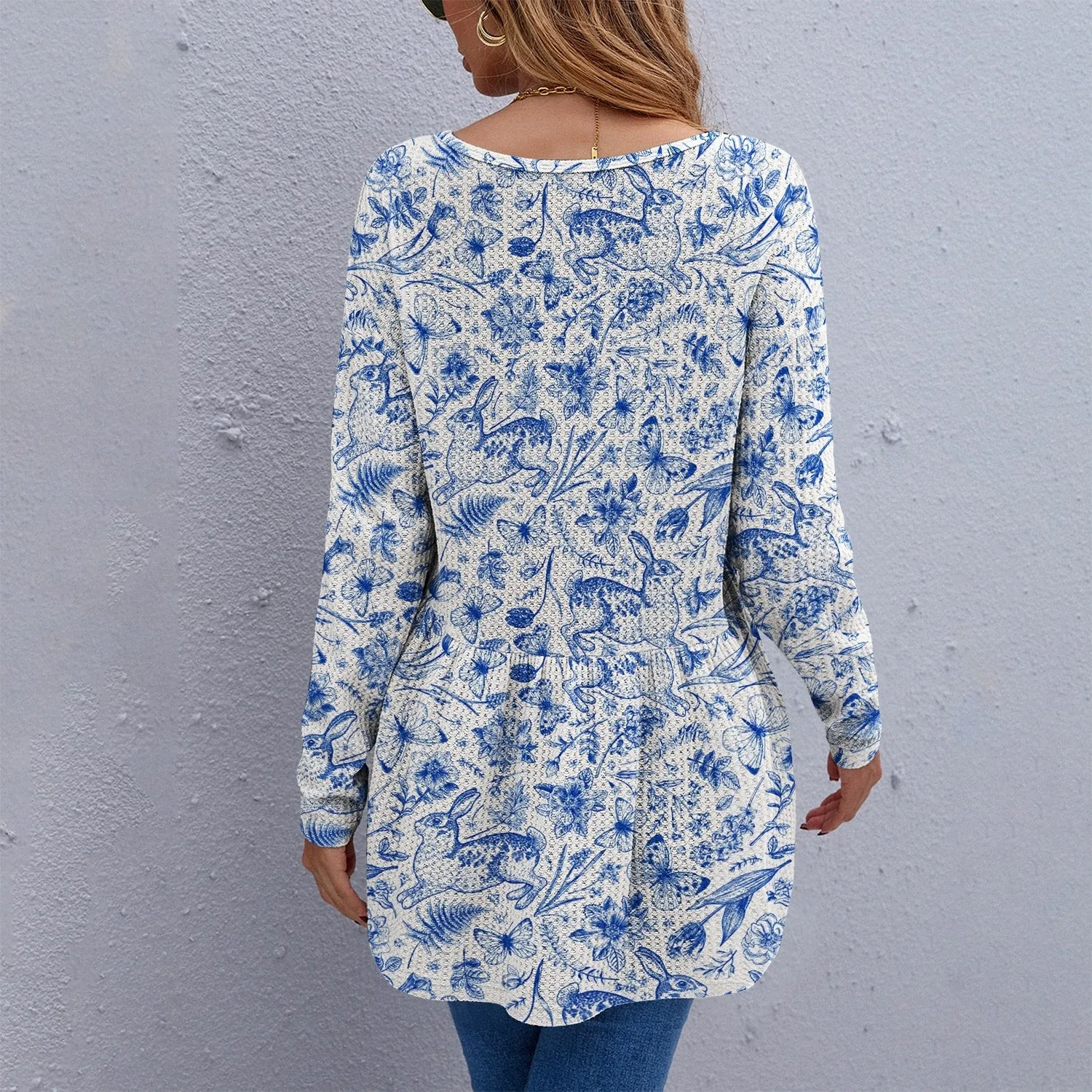 White & Blue Floral Bunny Long Sleeve Tunic sold by Zulily product image thumbnail 2