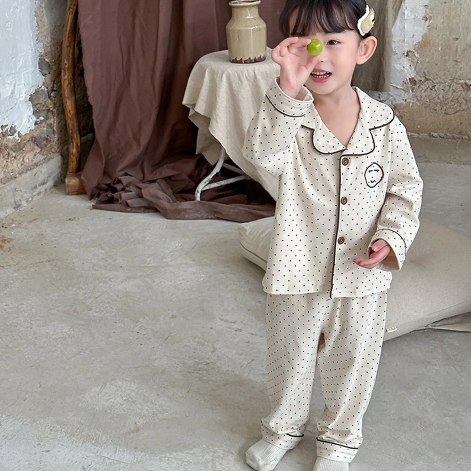 Cream Polka Dot Loungewear Set sold by Zulily