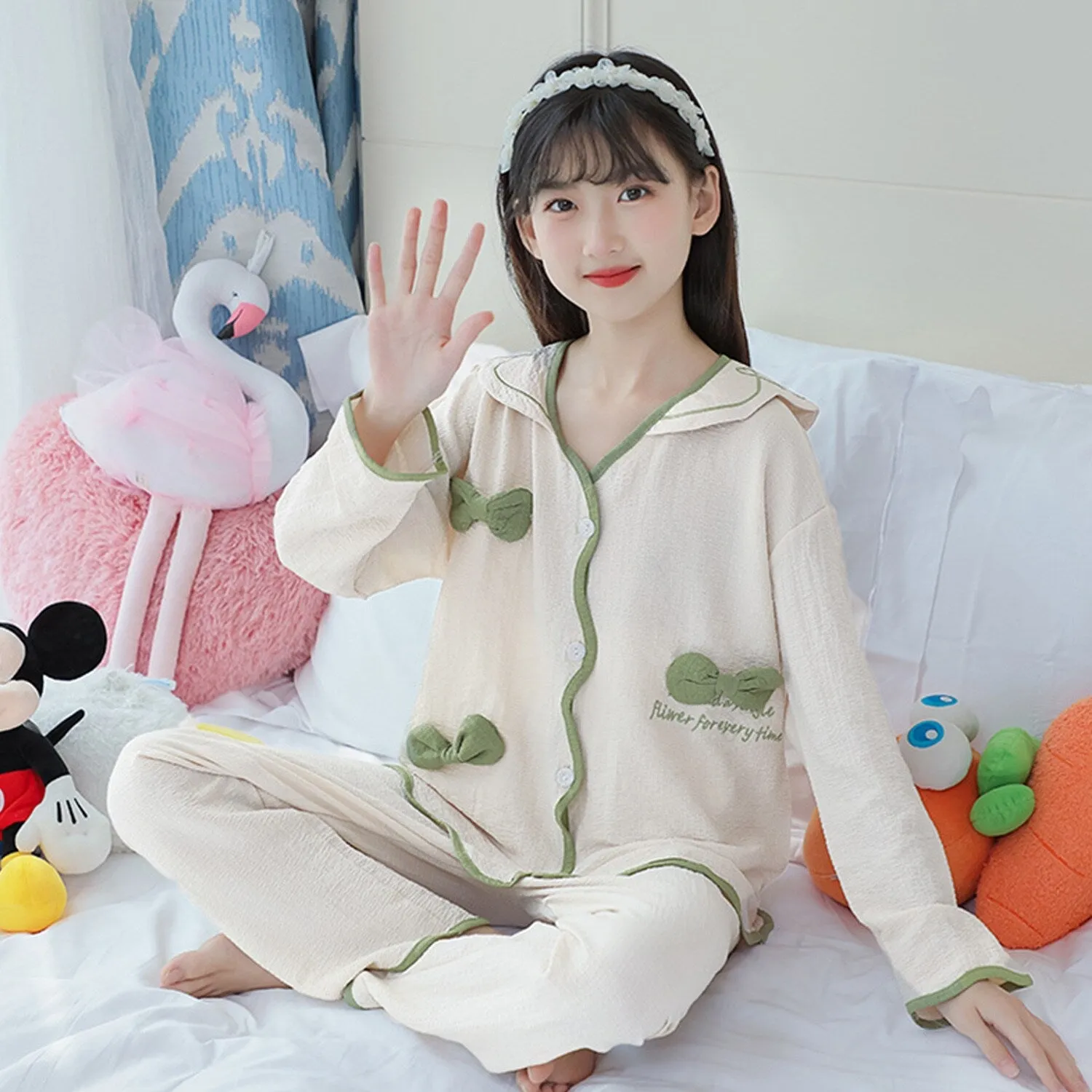 Green Bow Loungewear Set sold by Zulily