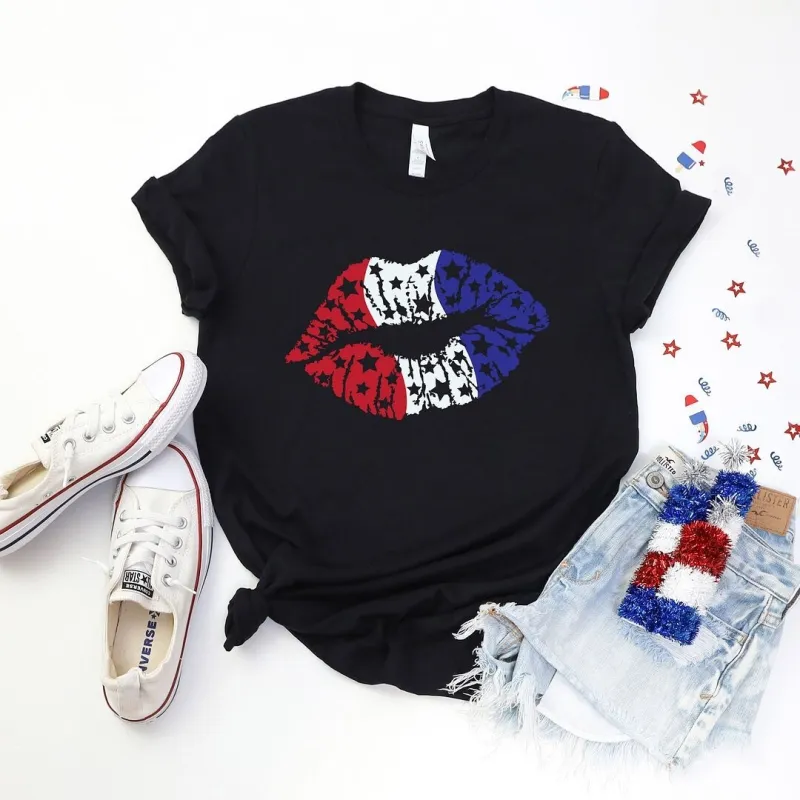 Patriotic Lips Short Sleeve Crewnneck Tee sold by Zulily