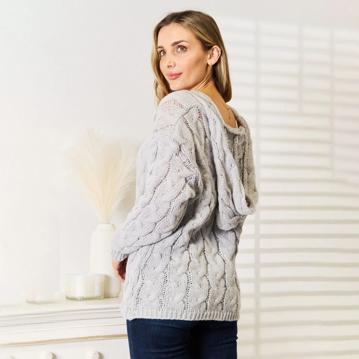 Light Grey Cable-Knit Hooded Sweater sold by Zulily product image thumbnail 2