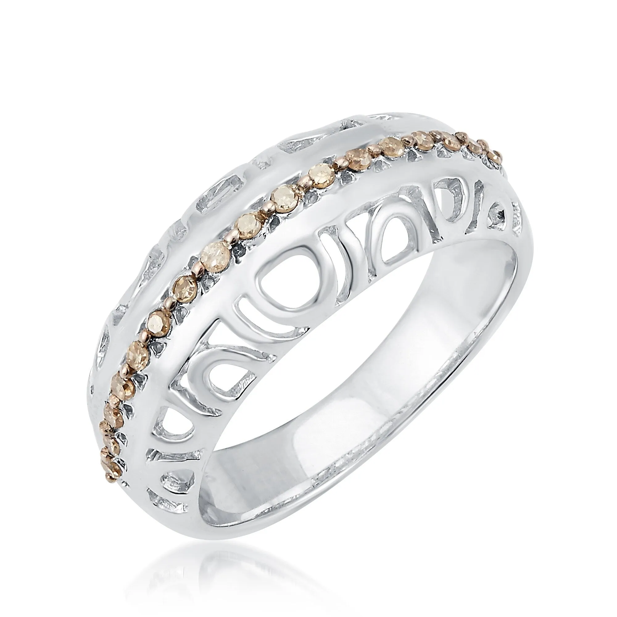 Sterling Silver Natural Champagne Diamond Band Ring sold by Zulily product image thumbnail 2