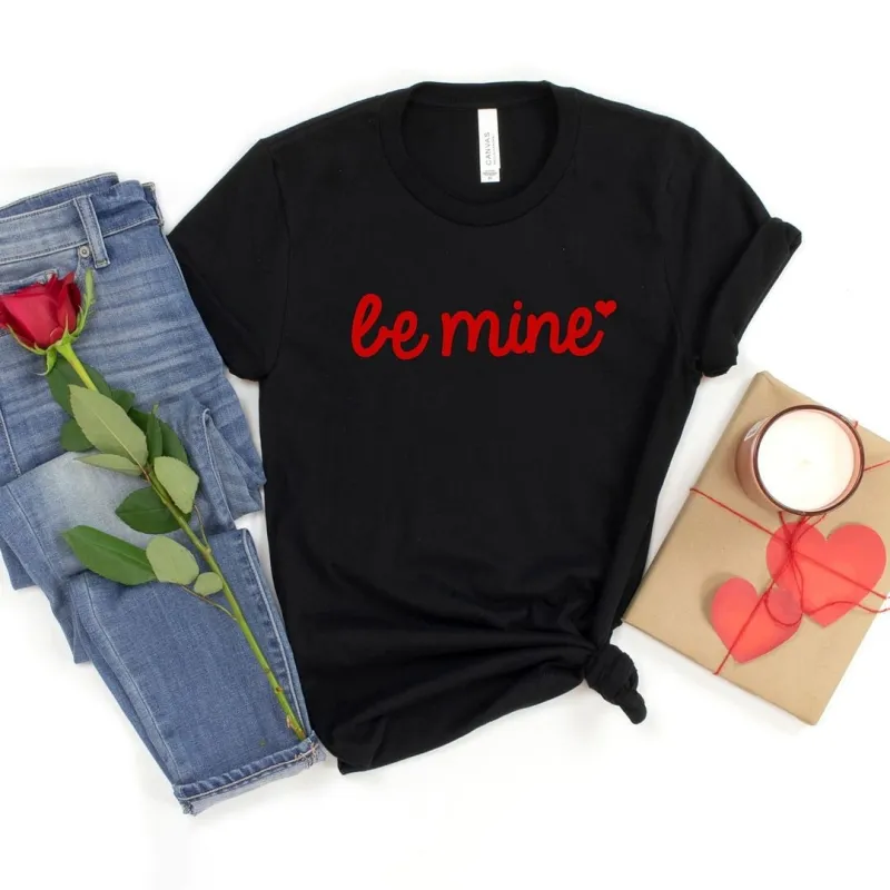 Be Mine Cursive Heart Short Sleeve Crewnneck Tee sold by Zulily