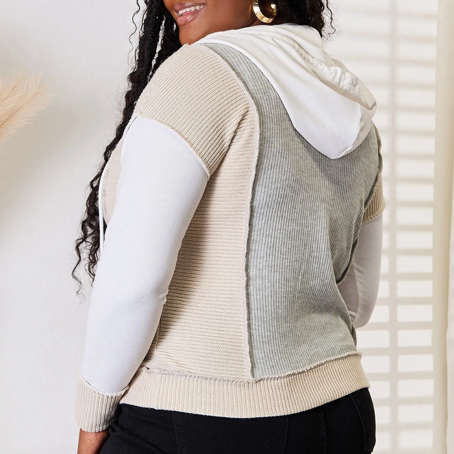 Light Grey Color Block Exposed Seam Drawstring Hoodie sold by Zulily product image thumbnail 3