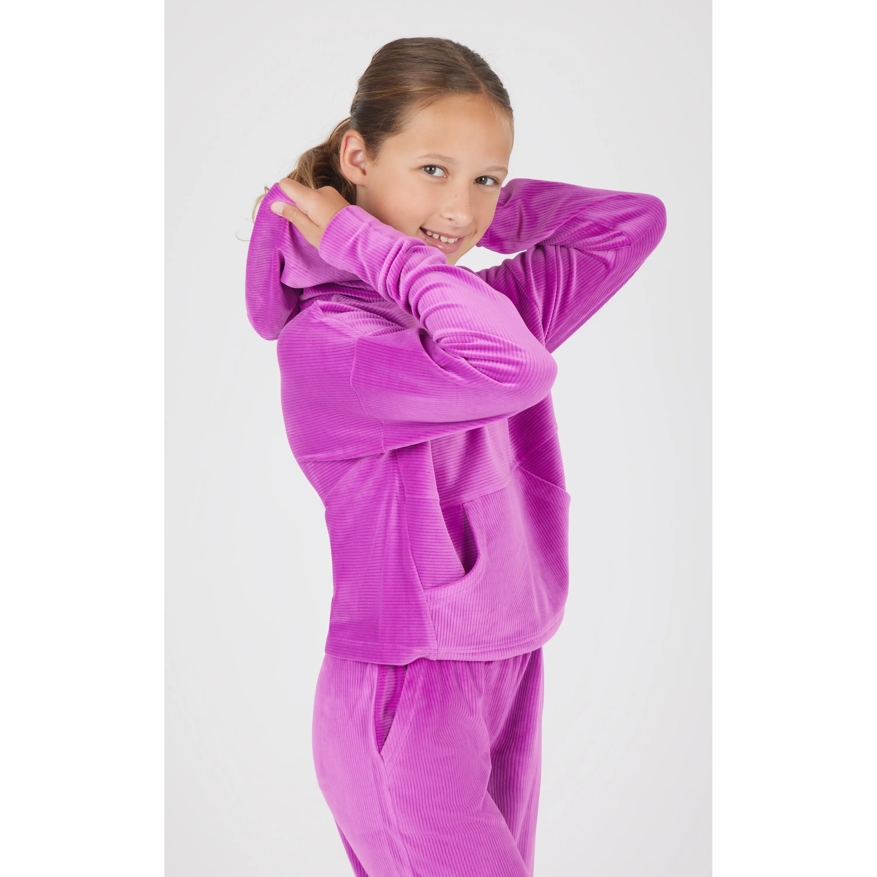 90 Degree By Reflex Girls Rib Velour Sleepover Hoodie and Rib Velour Straight Leg Pant Set sold by Zulily product image thumbnail 2