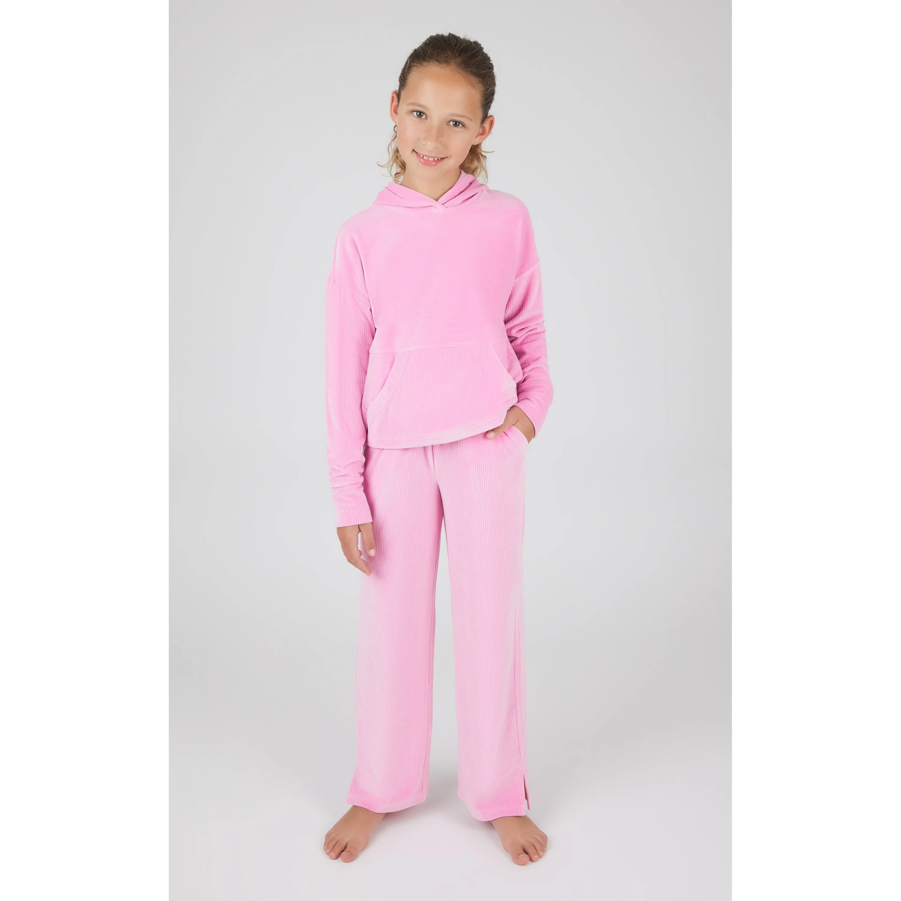 90 Degree By Reflex Girls Rib Velour Sleepover Hoodie and Rib Velour Straight Leg Pant Set sold by Zulily product image thumbnail 5