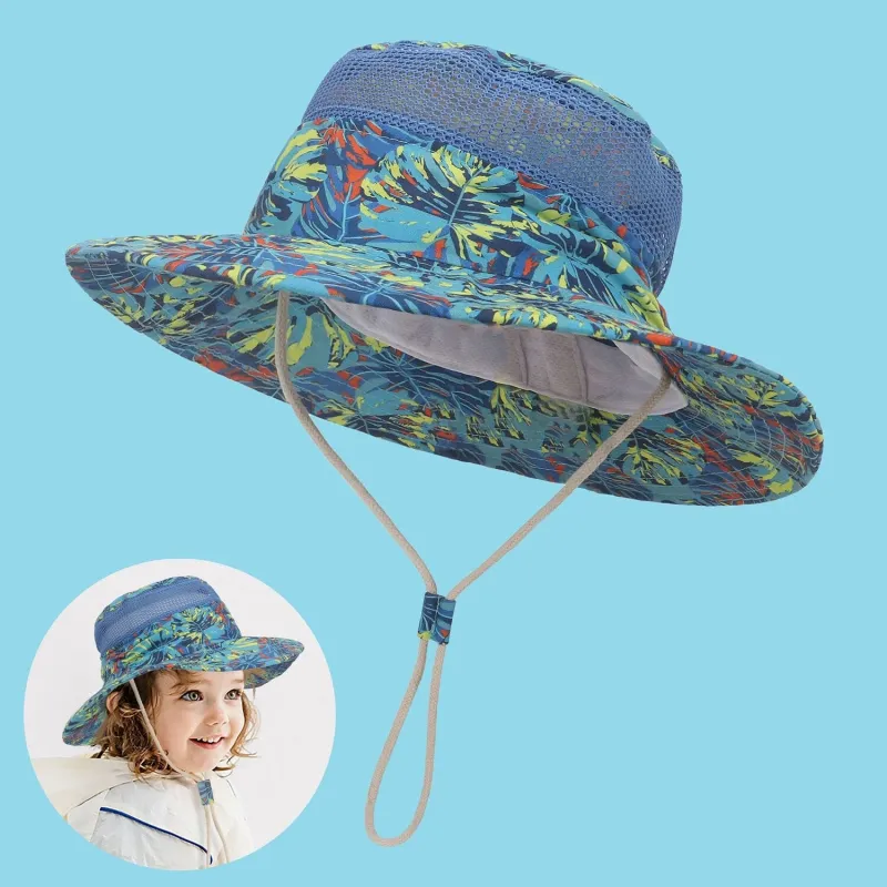 Blue Tropical Leaf Mesh Paneled Bucket Hat sold by Zulily