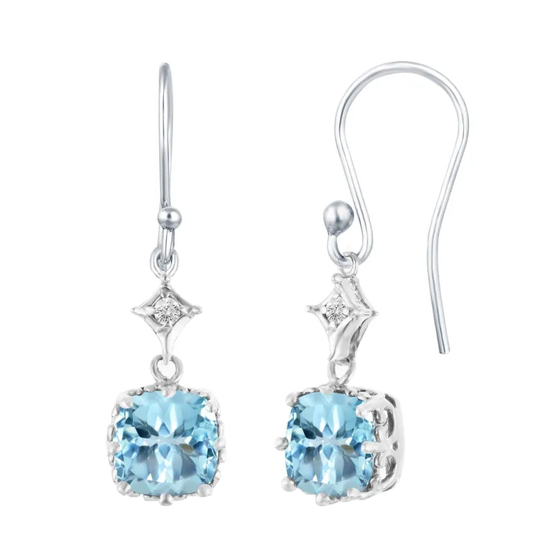 V3 Jewelry Sterling Silver with Cushion Cut Natural Sky Blue Topaz and White Topaz Dangling Earring sold by Zulily