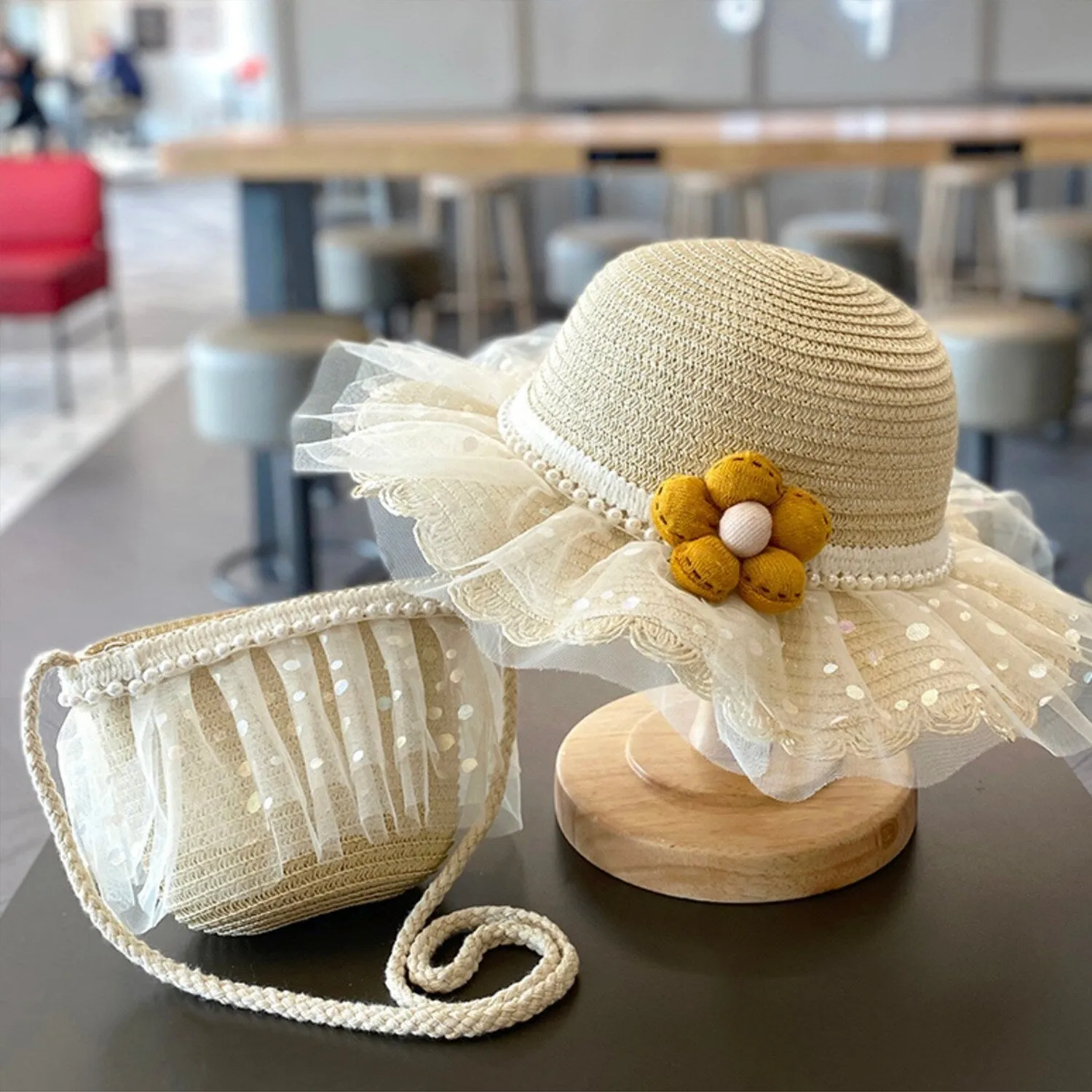 Beige Floral-Accent Tulle Sun Hat sold by Zulily product image thumbnail 2