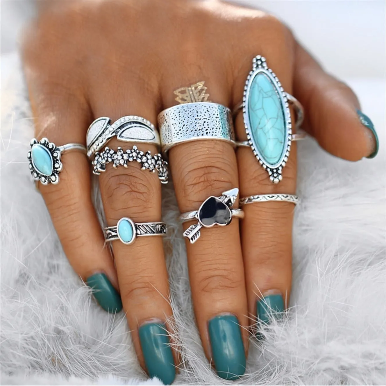 Howlite Turquoise Ring Set Of 8 sold by Zulily product image thumbnail 2