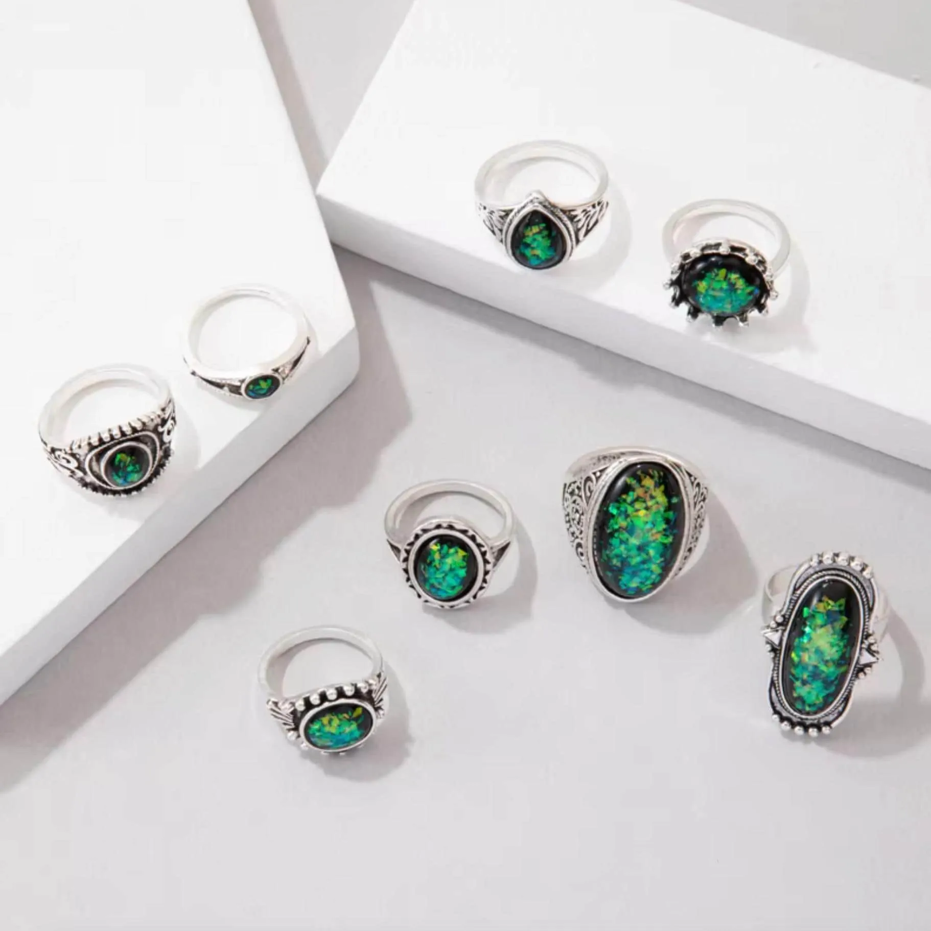 Silvertone & Green Signet Ring Sets sold by Zulily product image thumbnail 4