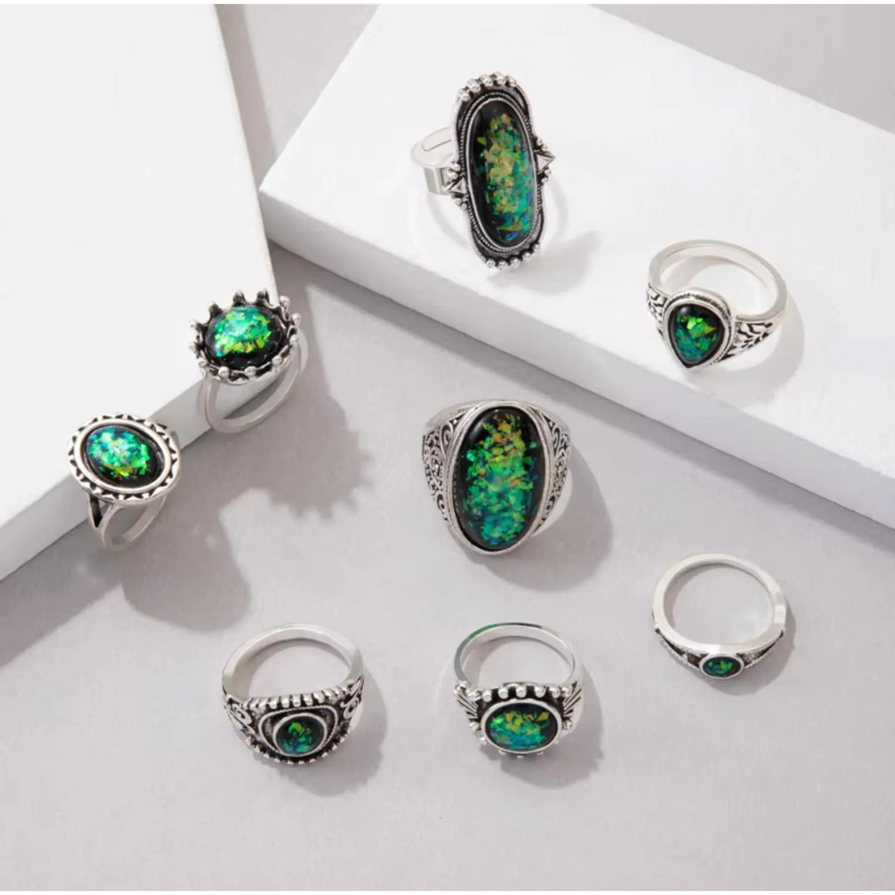 Silvertone & Green Signet Ring Sets sold by Zulily product image thumbnail 5