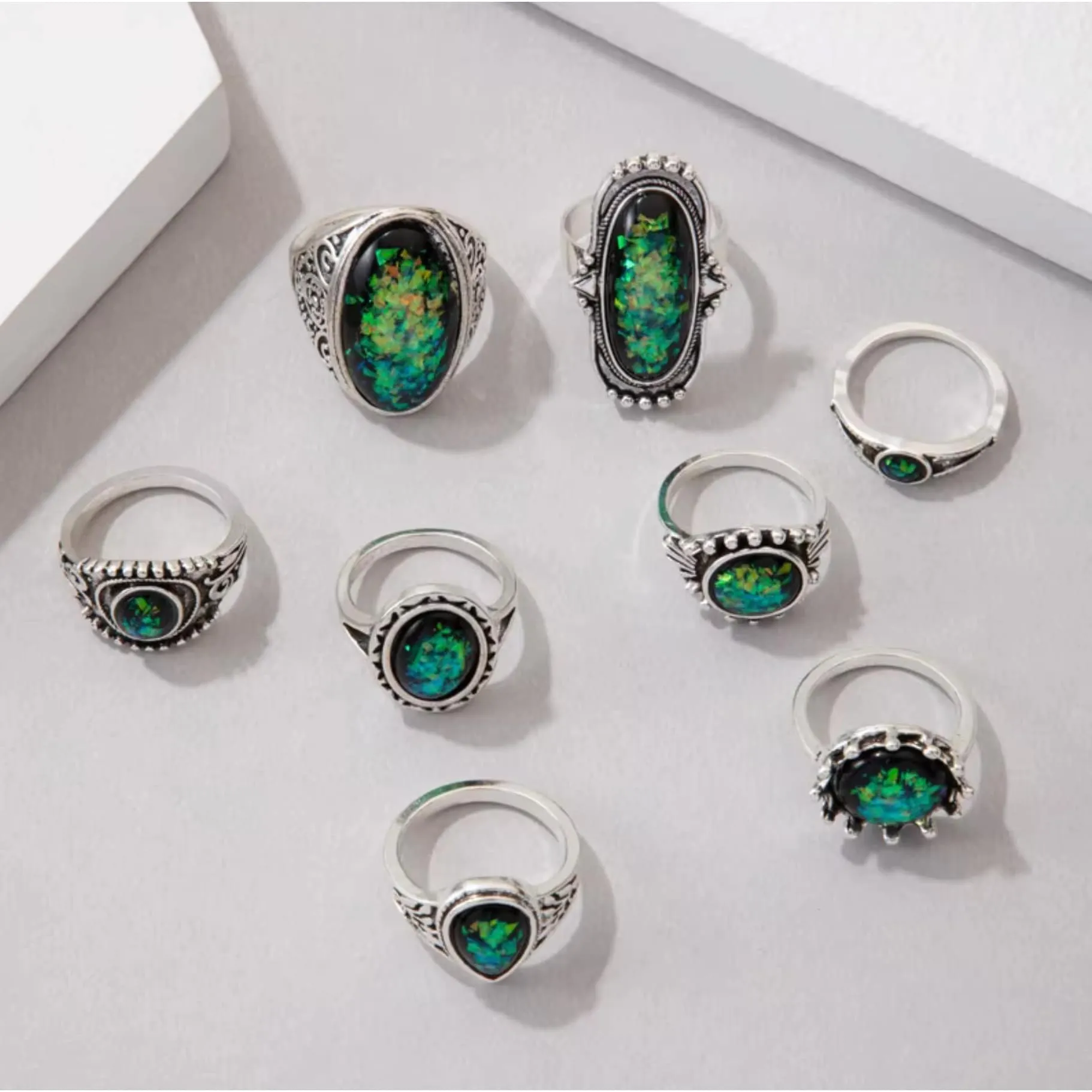 Silvertone & Green Signet Ring Sets sold by Zulily product image thumbnail 3