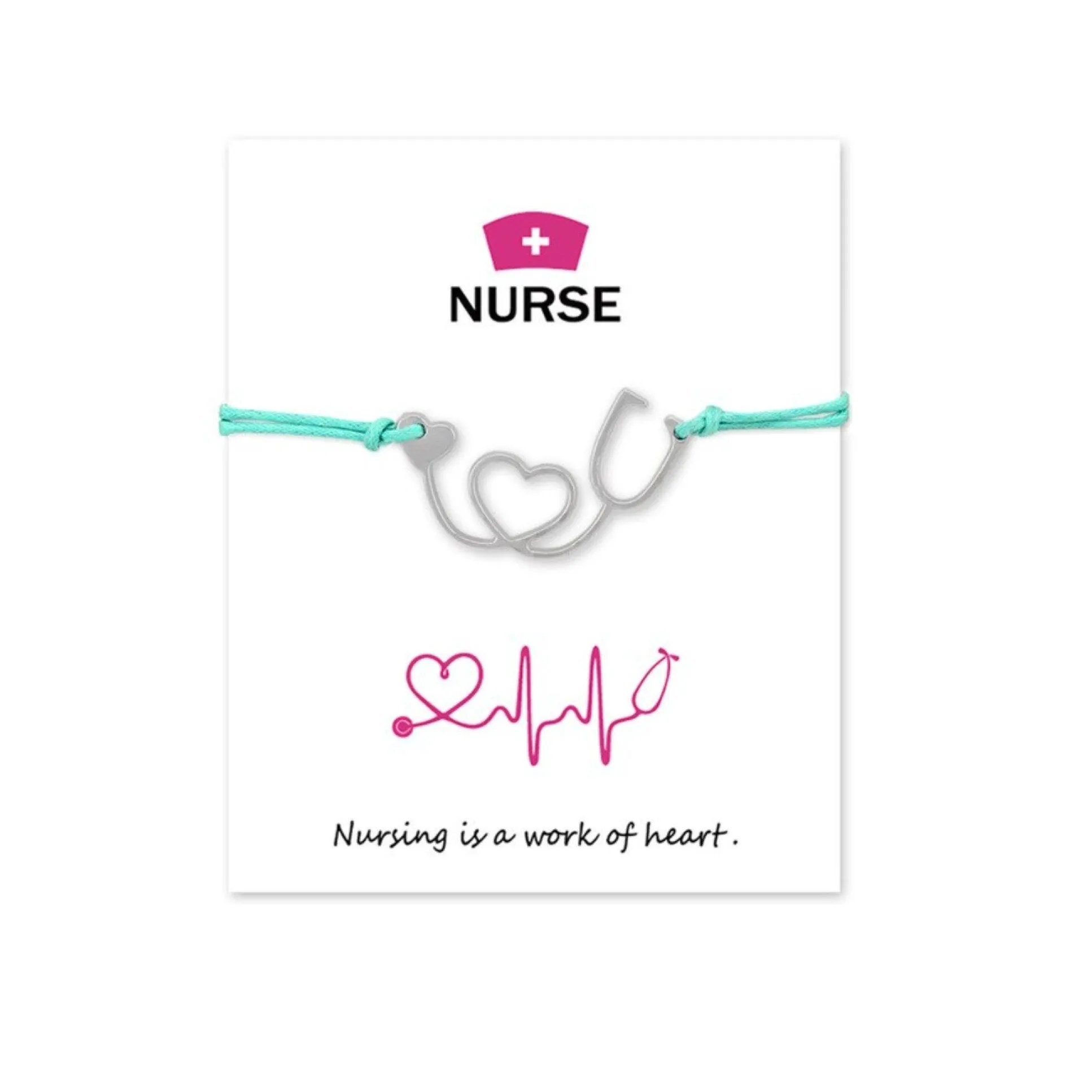 Mint Green Silvertone Heart Stethoscope Bracelet - 5" to 9" sold by Zulily