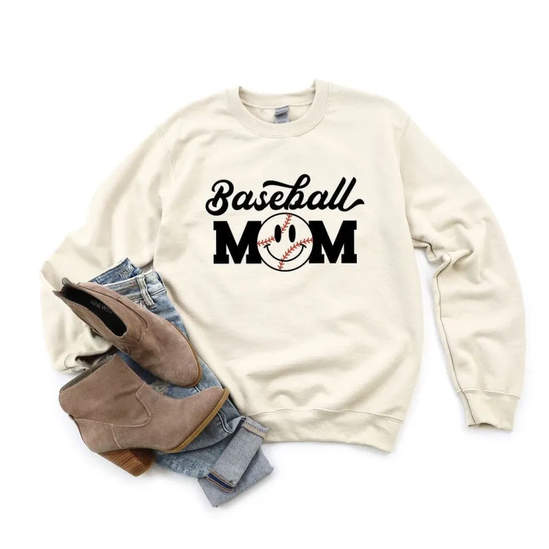 Baseball Mom Smiley Face Graphic Sweatshirt sold by Zulily