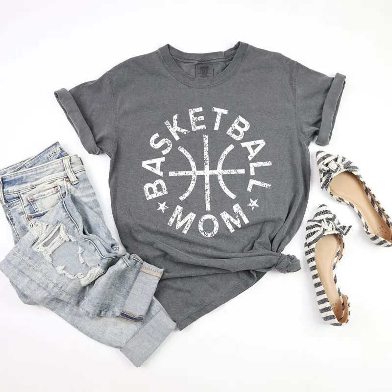 Basketball Mom Distressed Garment Dyed Tee sold by Zulily