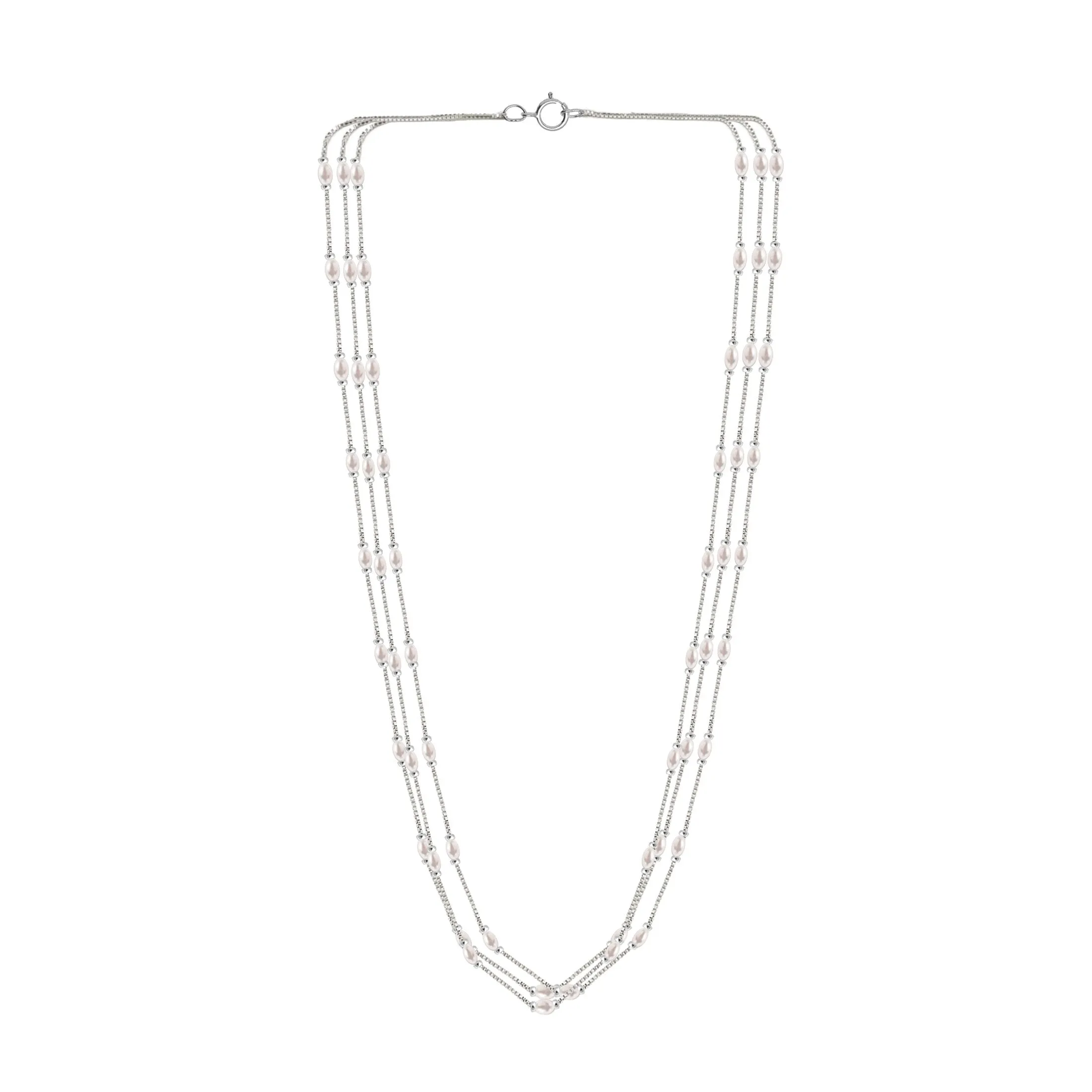 V3 Jewelry Sterling Silver with Freshwater Pearl Triple Strand Necklace for Women sold by Zulily