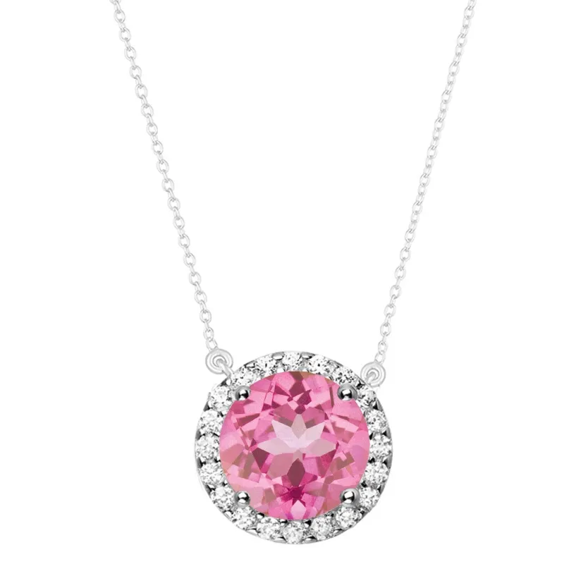 Sterling Silver with Pink Topaz and White Topaz Halo Pendant with 18" Chain sold by Zulily