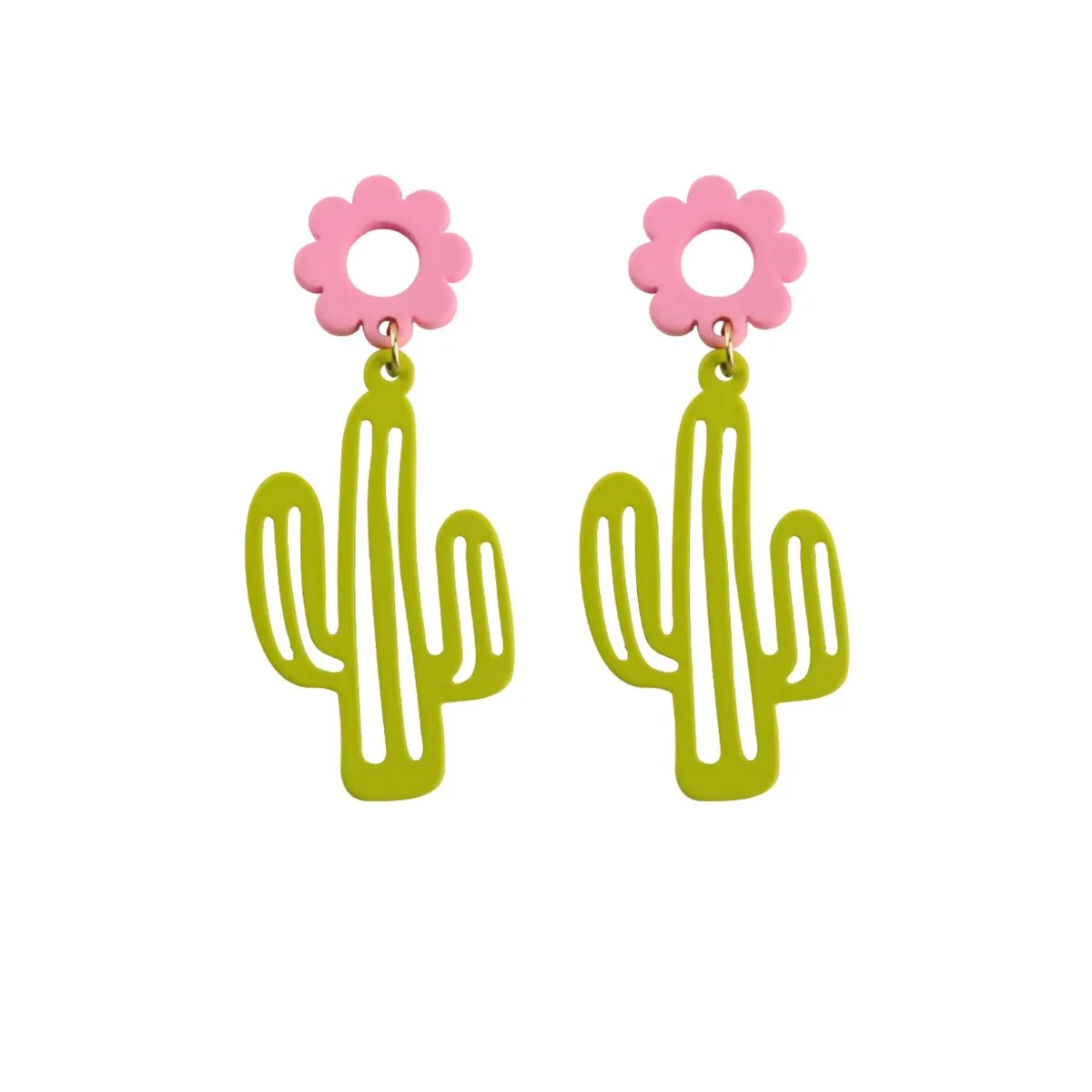 Pink Flower Open Cactus Drop Earrings - Gold sold by Zulily