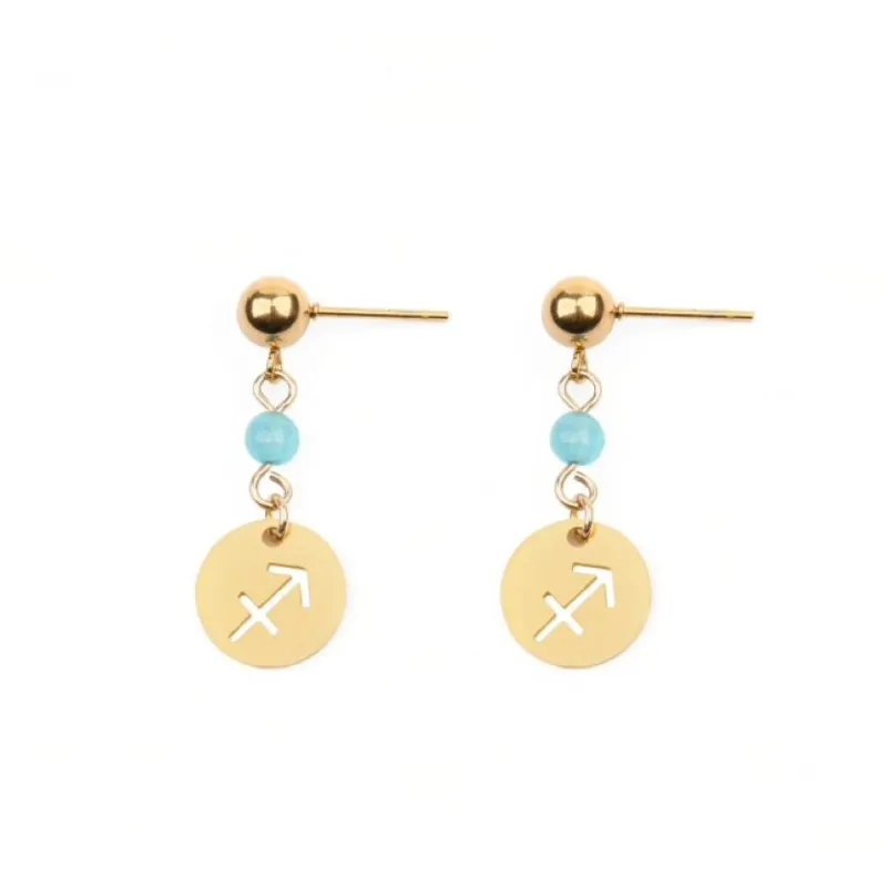 Zodiac Drop Earrings - Stainless Steel in Gold sold by Zulily