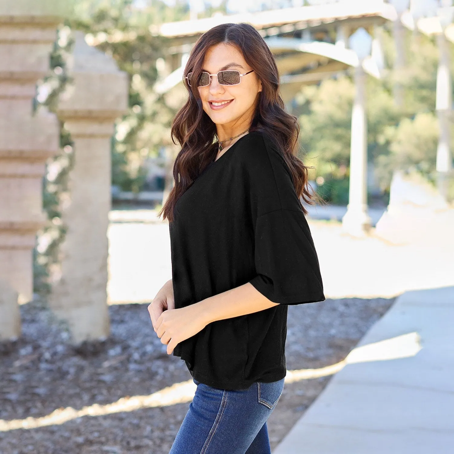 Black Round Neck Drop Shoulder T-Shirt sold by Zulily product image thumbnail 2