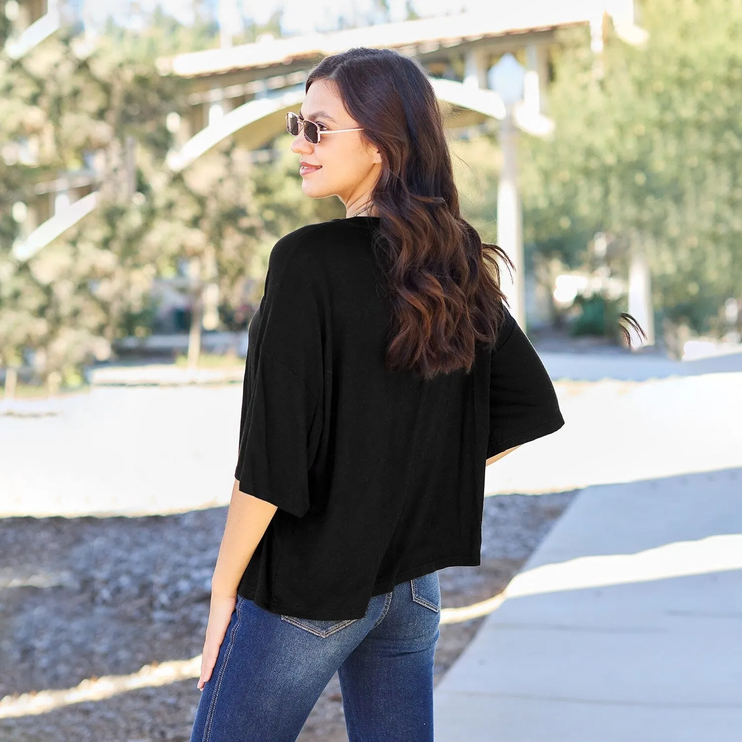 Black Round Neck Drop Shoulder T-Shirt sold by Zulily product image thumbnail 3