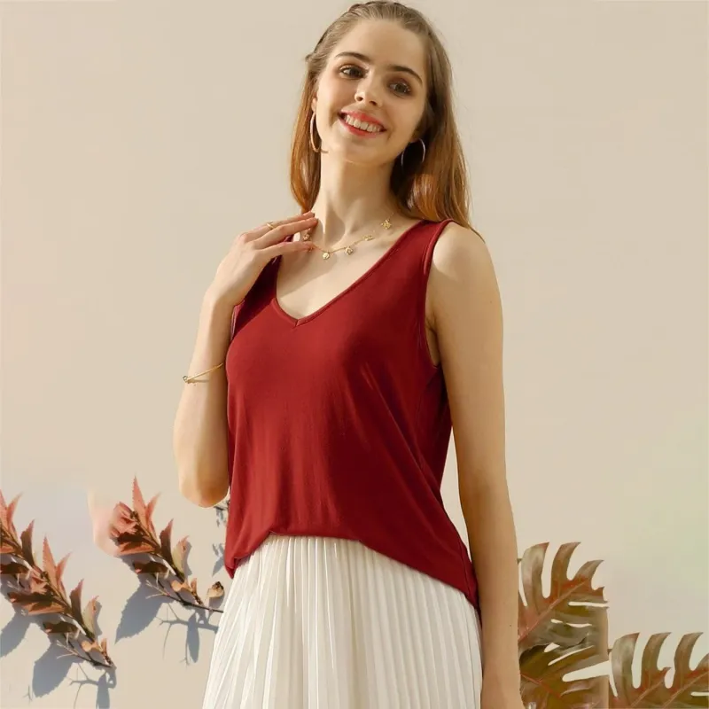 BURGUNDY V-Neck Curved Hem Tank sold by Zulily