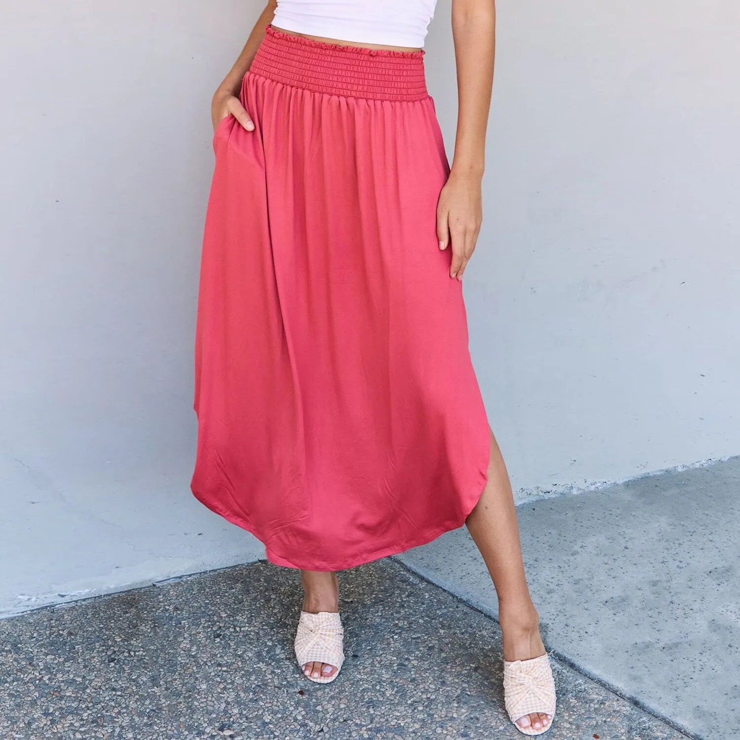 Cranberry High Waist Scoop Hem Maxi Skirt sold by Zulily product image thumbnail 4